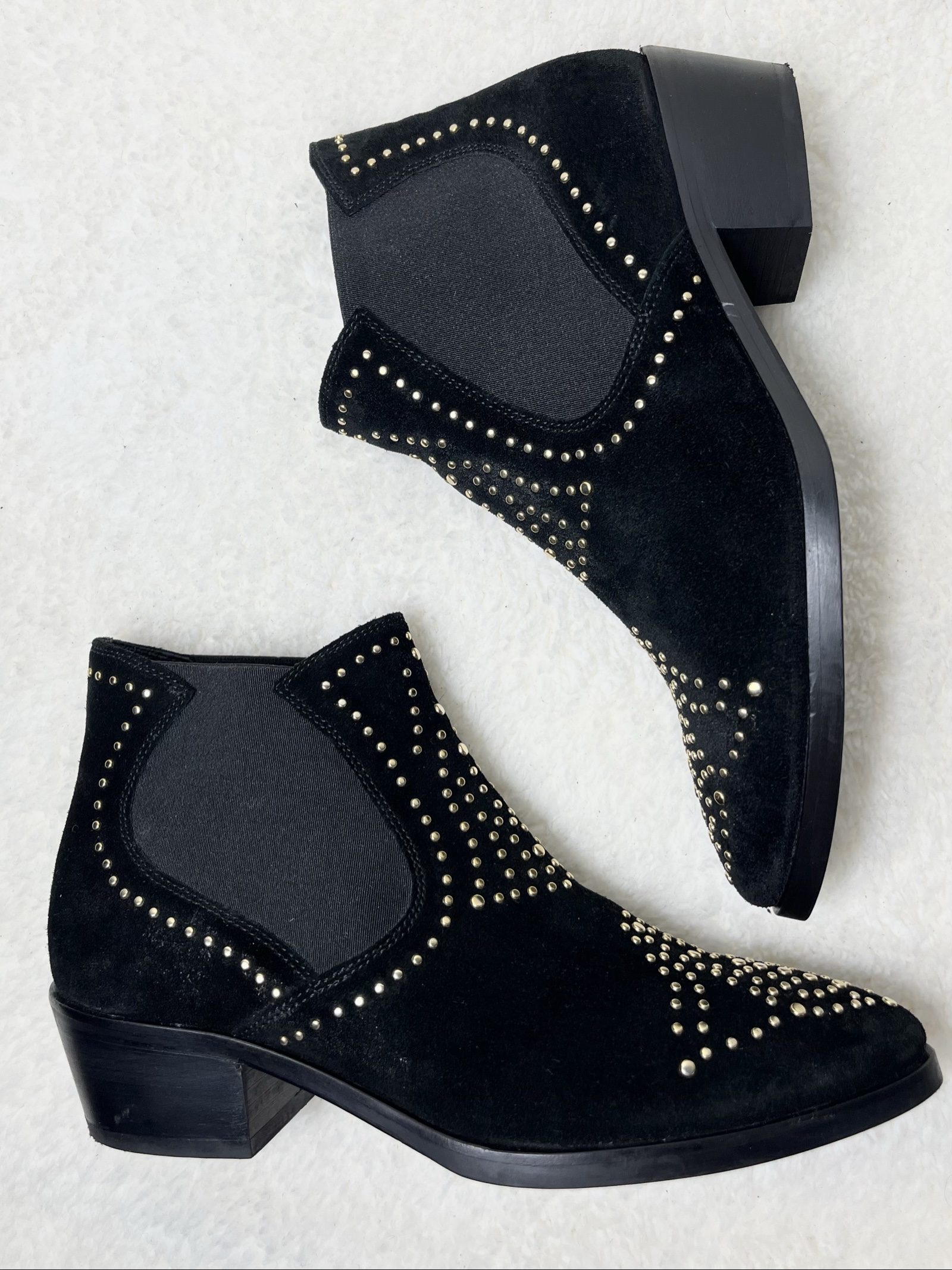 Janet & Janet Black Studded Suede Western Boots Biker Stiefel Echtleder EU 38 image 2