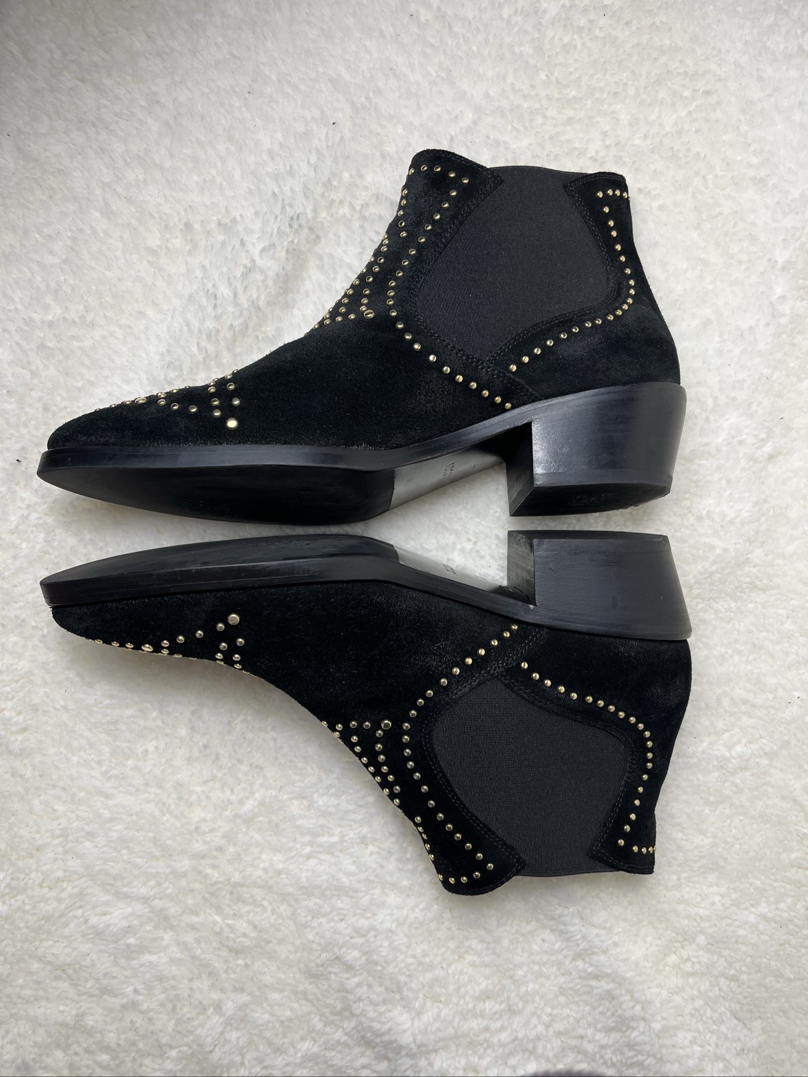Janet & Janet Black Studded Suede Western Boots Biker Stiefel Echtleder EU 38 image 3