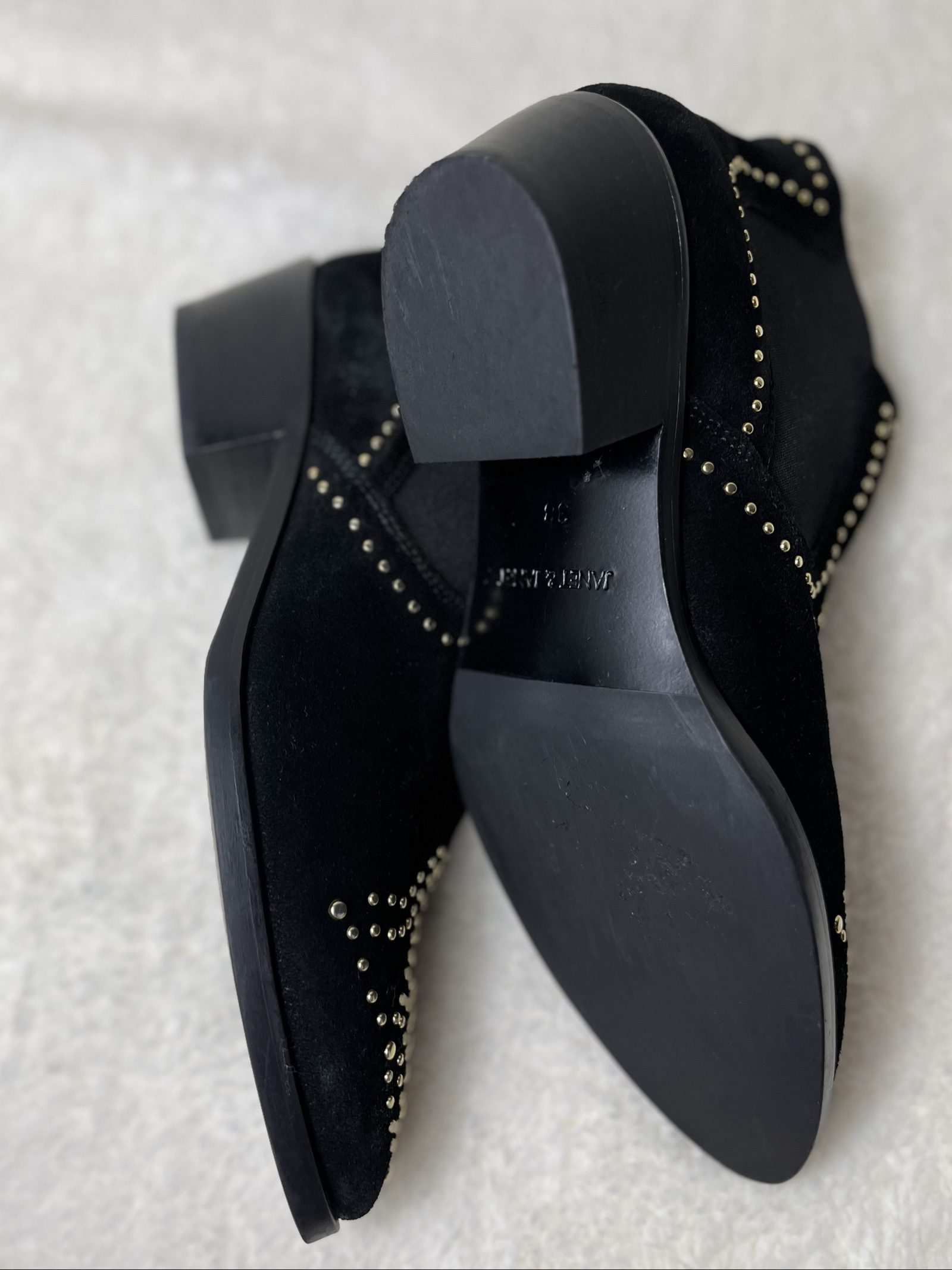 Janet & Janet Black Studded Suede Western Boots Biker Stiefel Echtleder EU 38 image 4