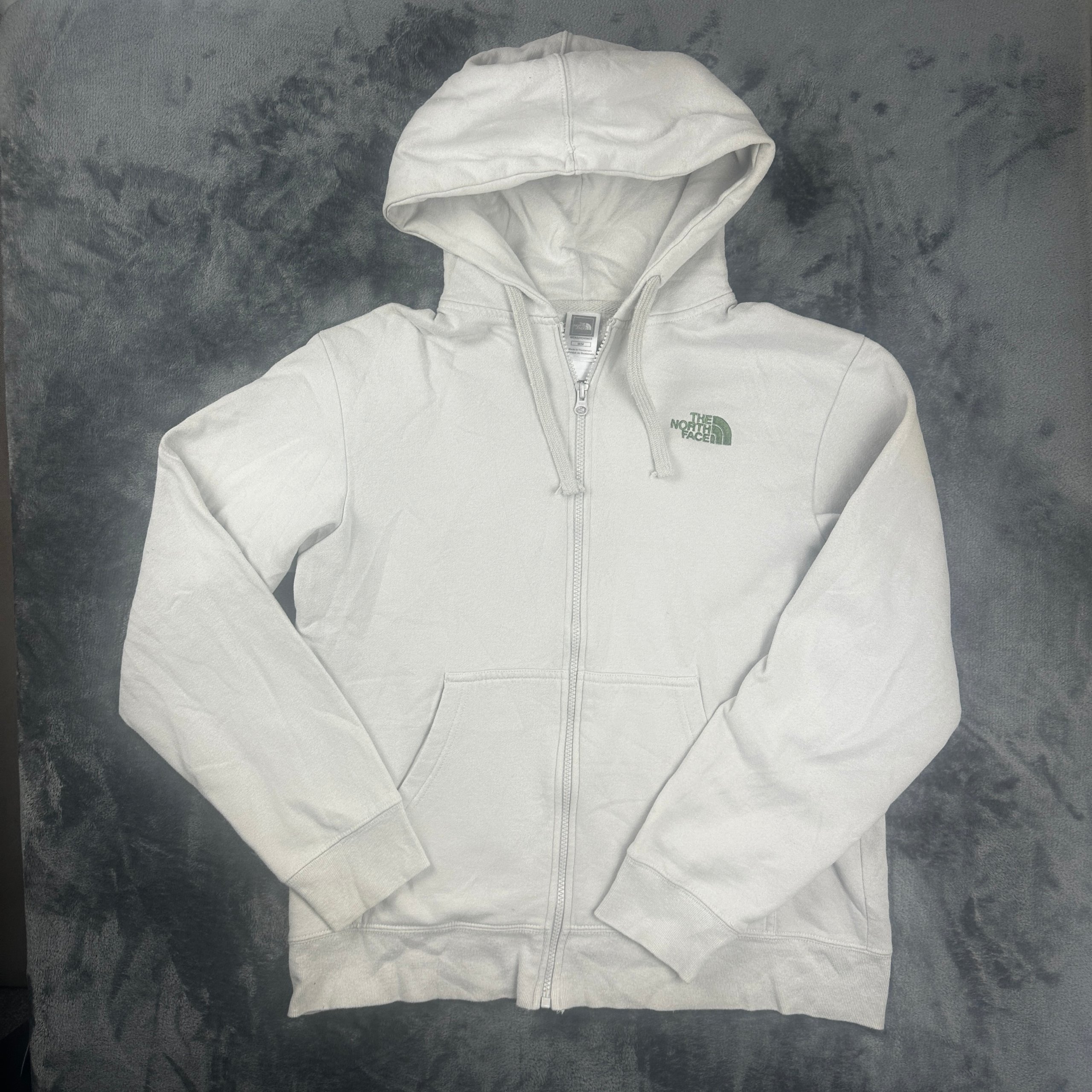 The North Face White Full Zip Hoodie Green Logo TNF Size M