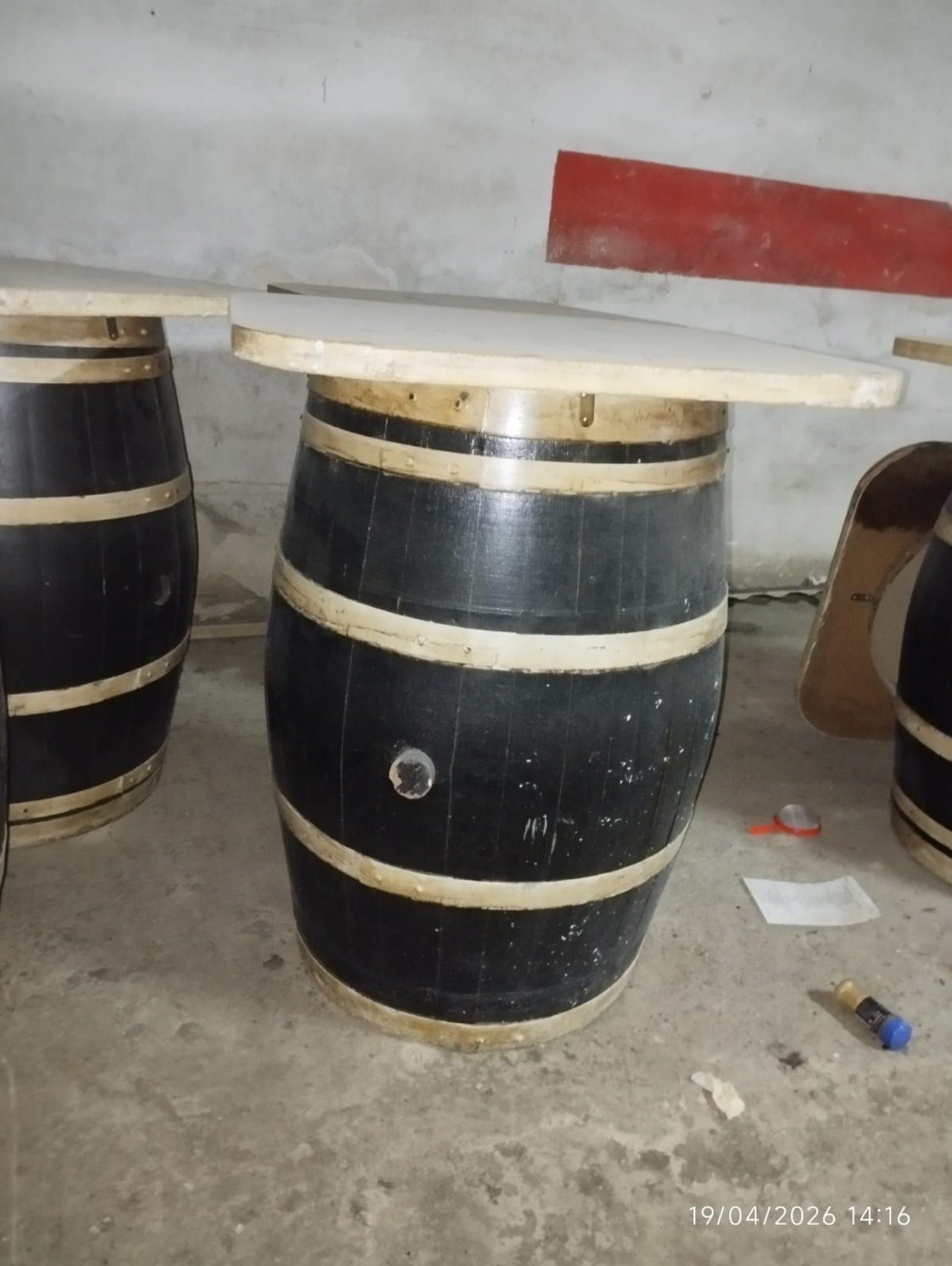 Black & Beige Wooden Barrel Table