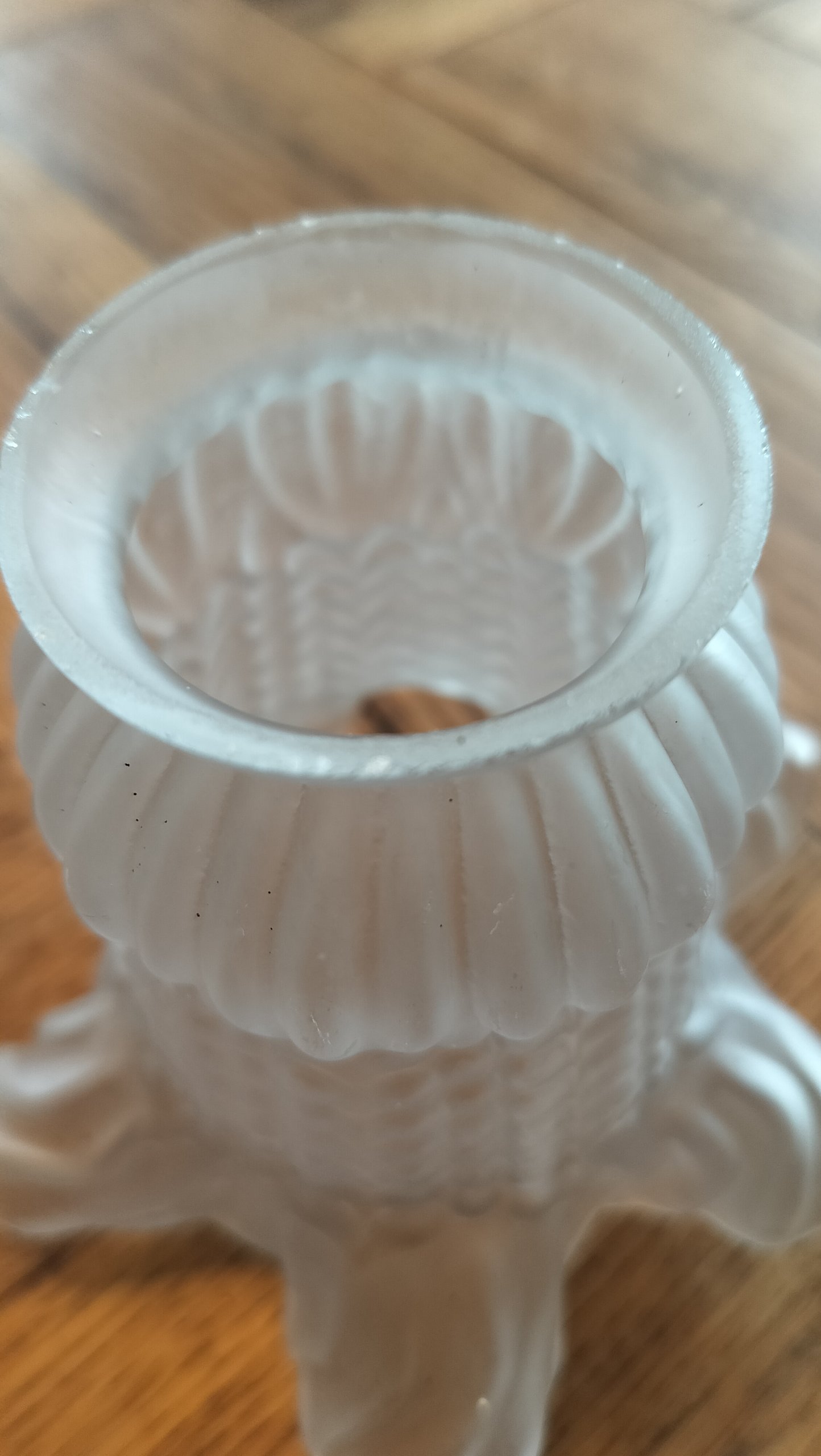 Vintage Lot of 3 Tulip shaped White Frosted Glass Ruffled Edge Light fittings with Bubble Texture image 7