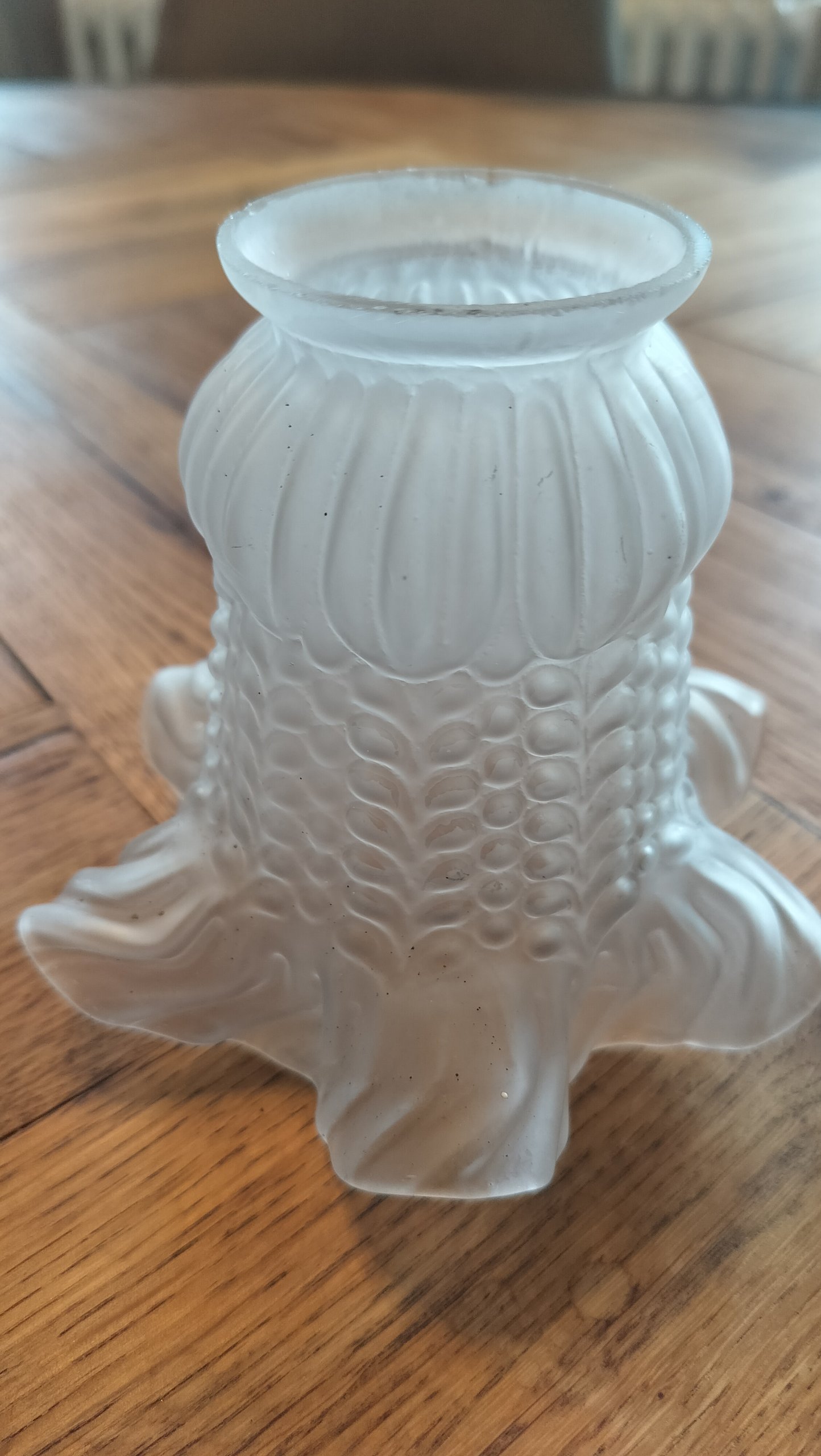 Vintage Lot of 3 Tulip shaped White Frosted Glass Ruffled Edge Light fittings with Bubble Texture image 8