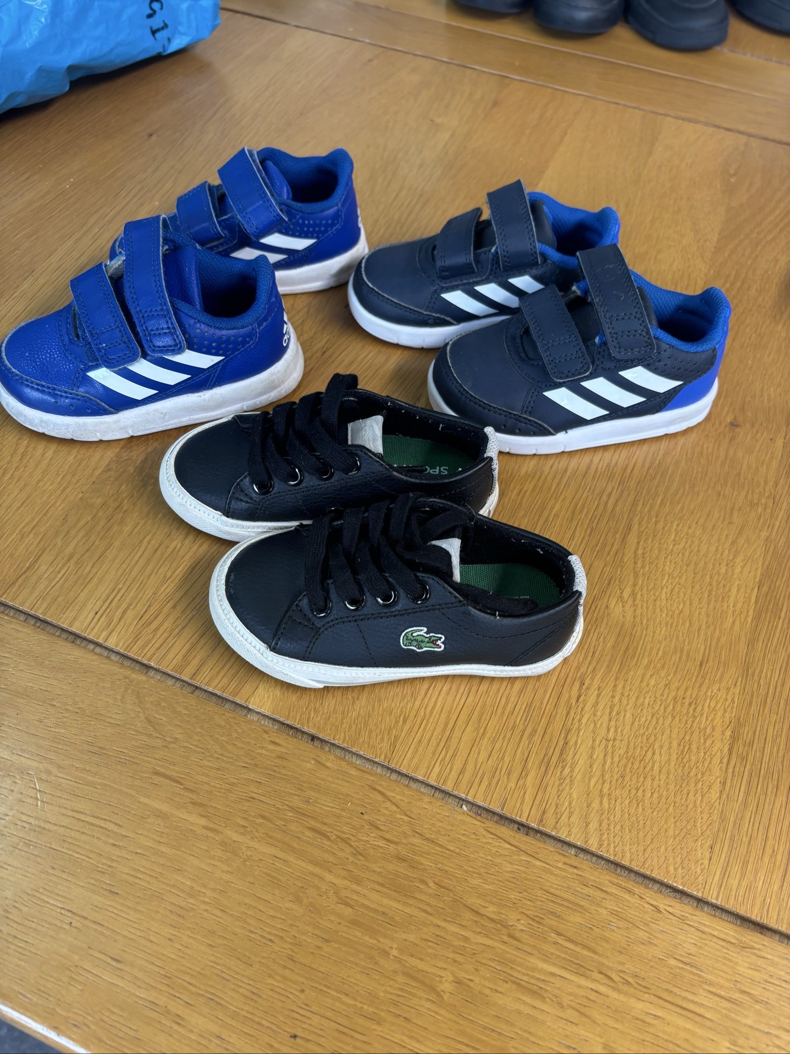 Adidas Blue Kids' Velcro Trainers Size 4 + Lacoste Black