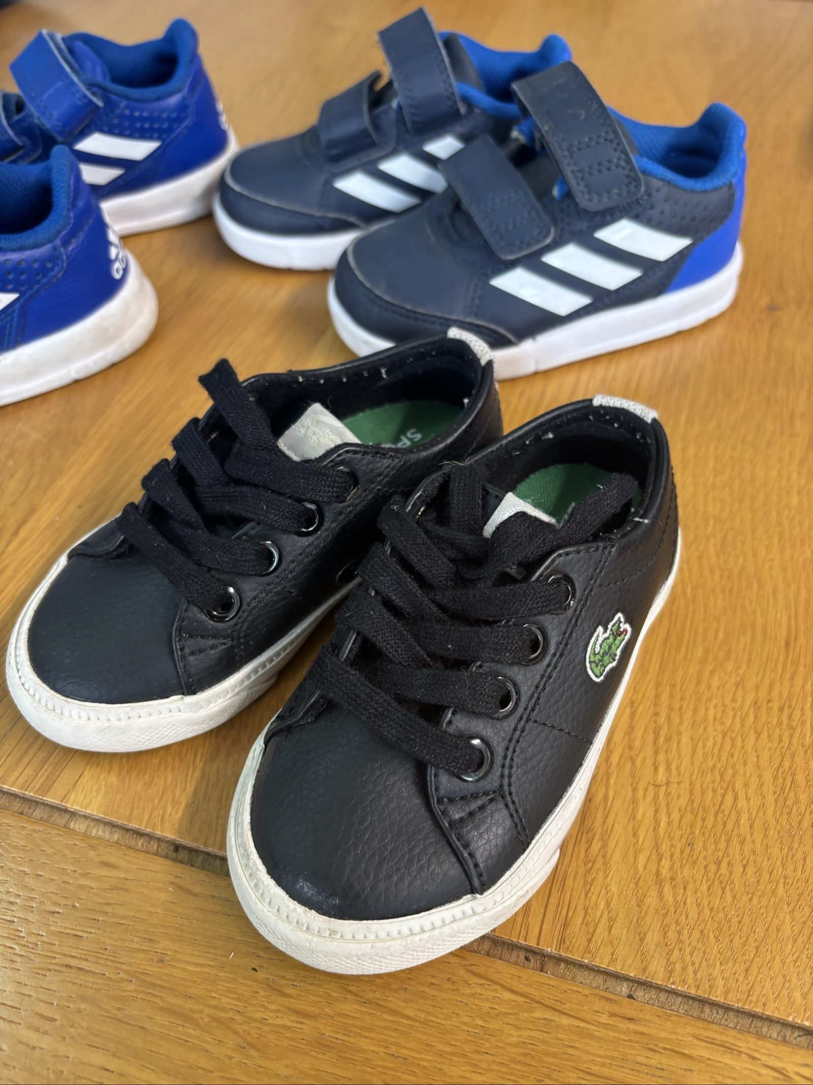 Adidas Blue Kids' Velcro Trainers Size 4 + Lacoste Black image 2