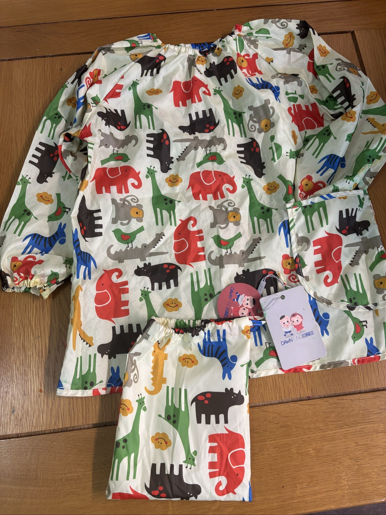 Dawn Tu Multi Animal Print Kids' Long Sleeve messy play cover One Size