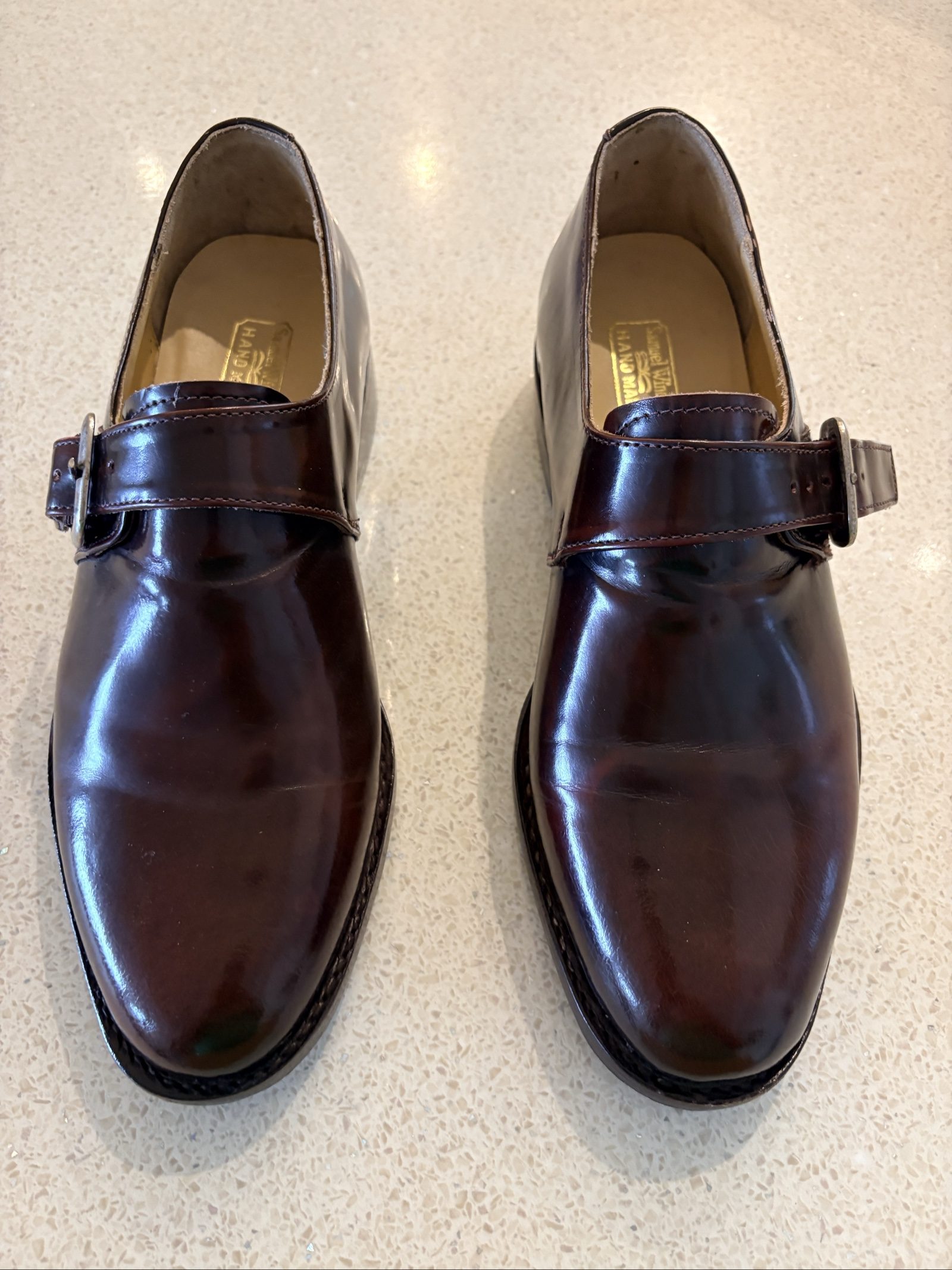Samuel Windsor Brown Leather Handmade Monk Strap Shoes UK 7