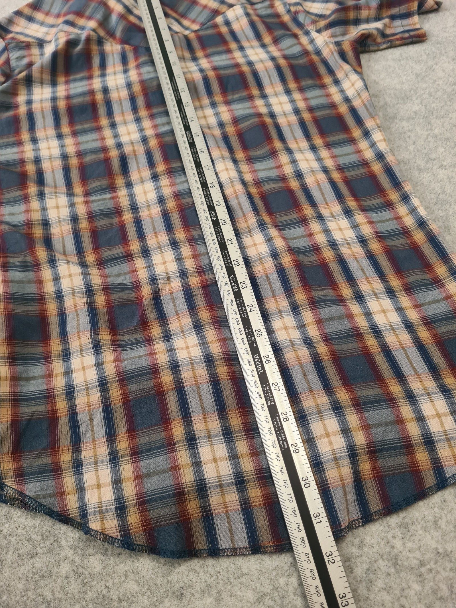 Wrangler Western Shirt Blue Beige Red Check Short Sleeve Pearl Snap Medium 1126 image 7