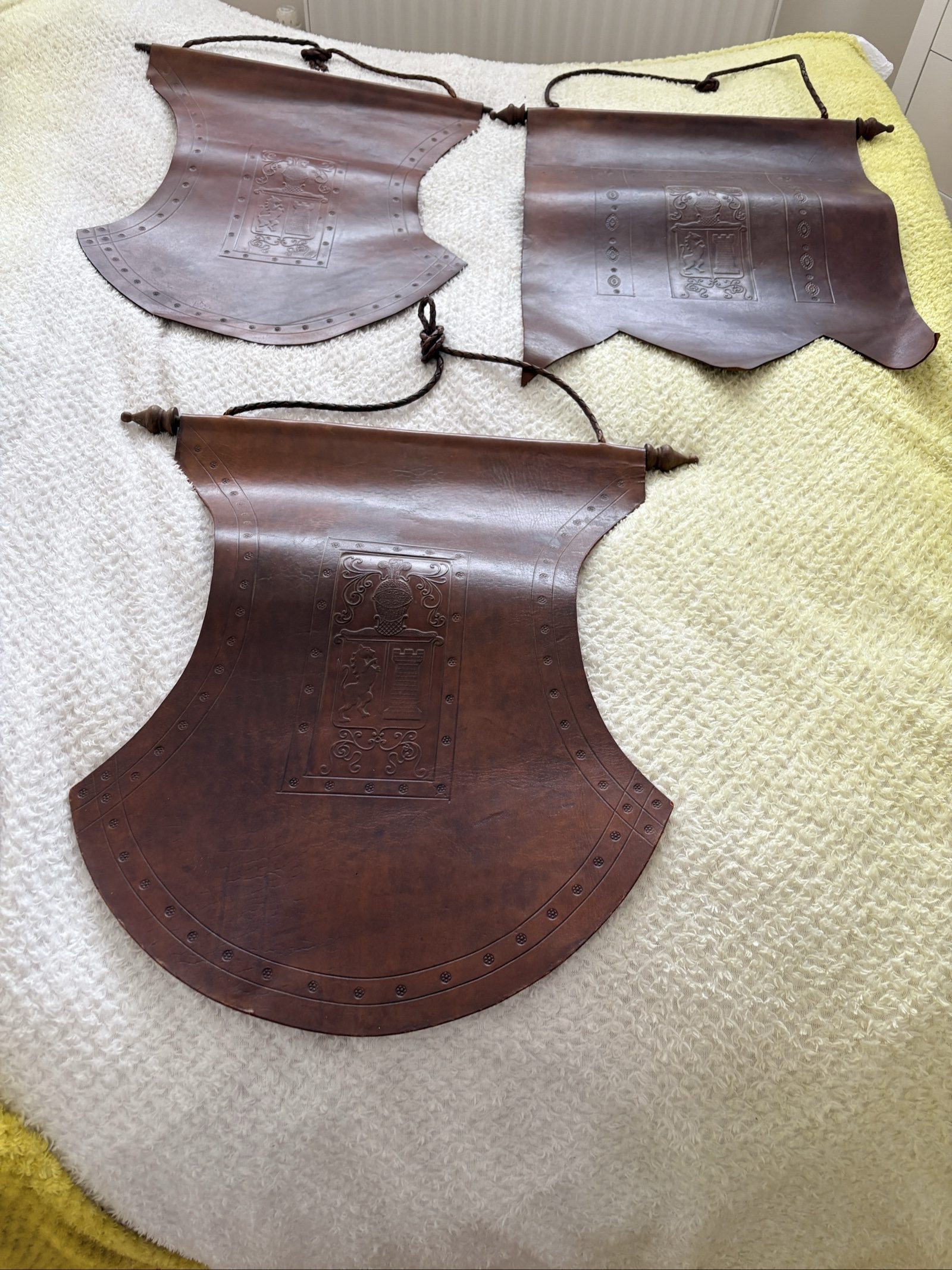 Vintage Brown Leather Heraldic Wall Hangings Set of 3 image 2