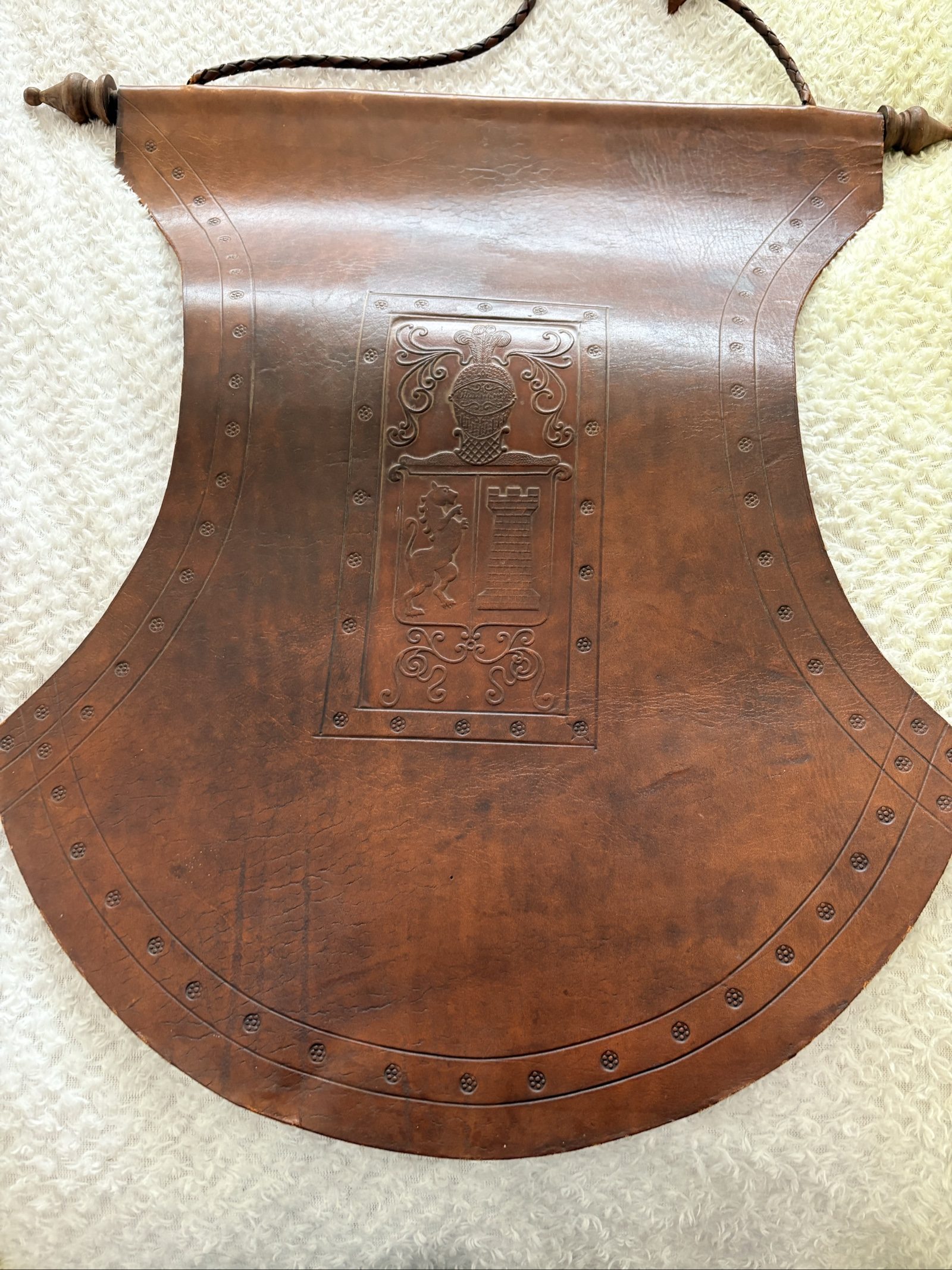 Vintage Brown Leather Heraldic Wall Hangings Set of 3 image 3