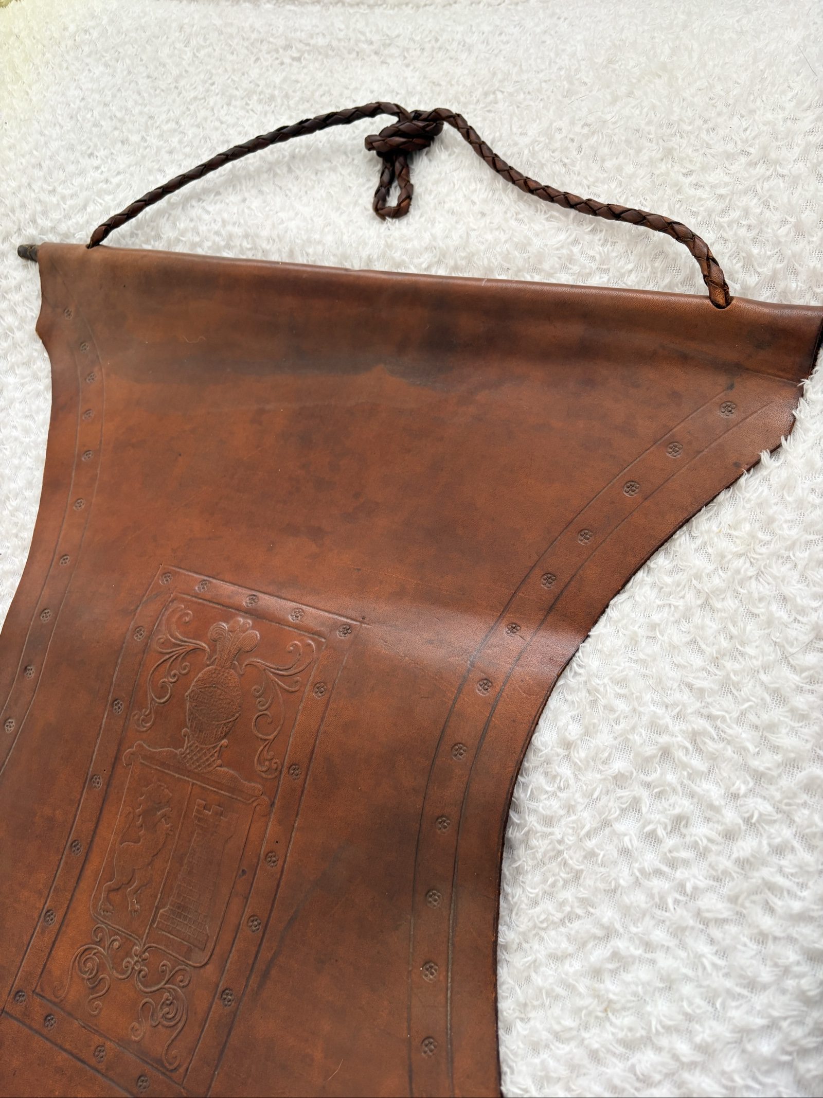 Vintage Brown Leather Heraldic Wall Hangings Set of 3 image 7