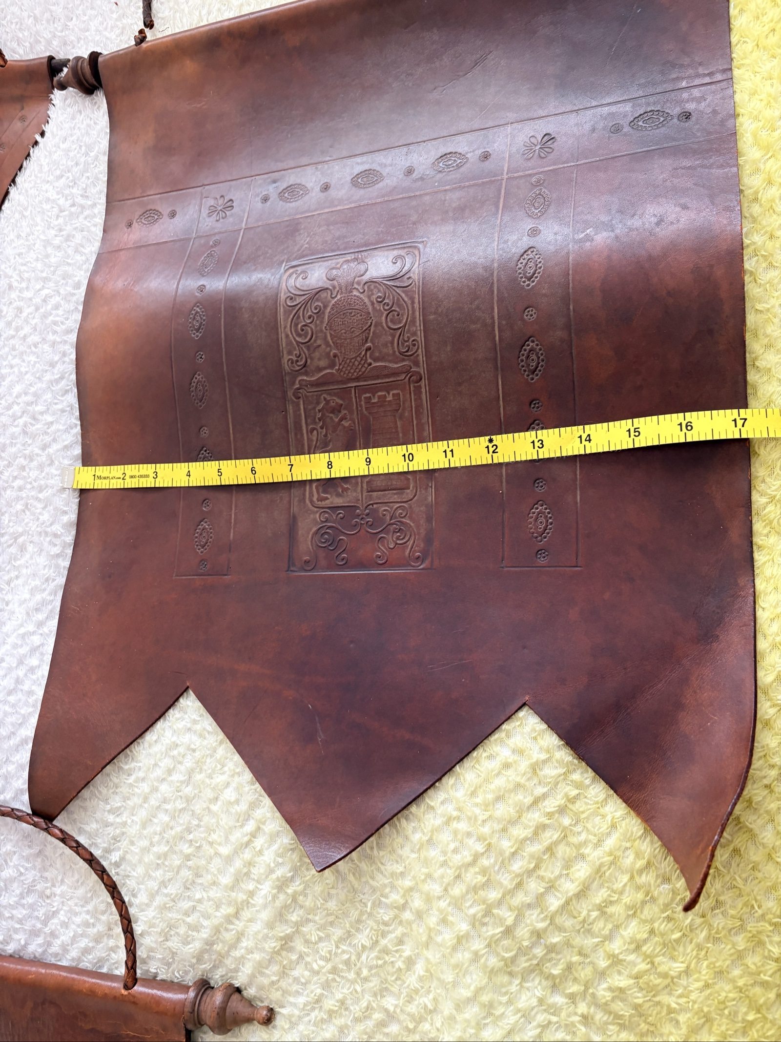 Vintage Brown Leather Heraldic Wall Hangings Set of 3 image 9