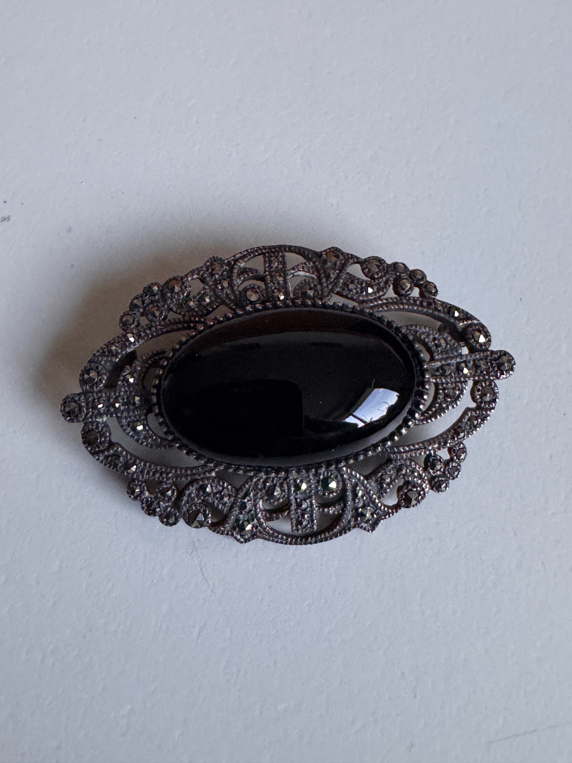 925 echt silber Vintage Black Marcasite Stone Brooch