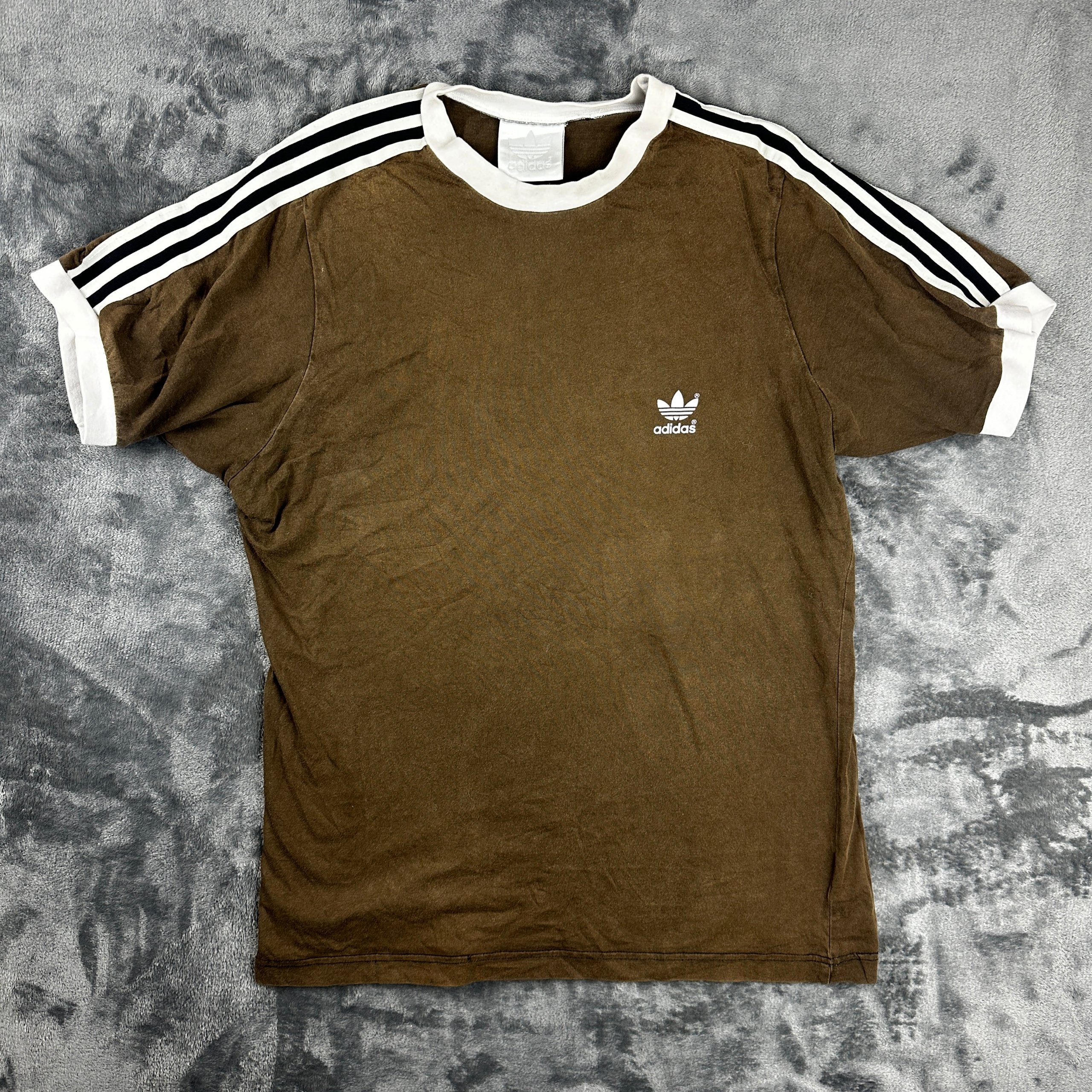 Adidas Originals 3-Stripe Ringer T-Shirt Olive Brown M