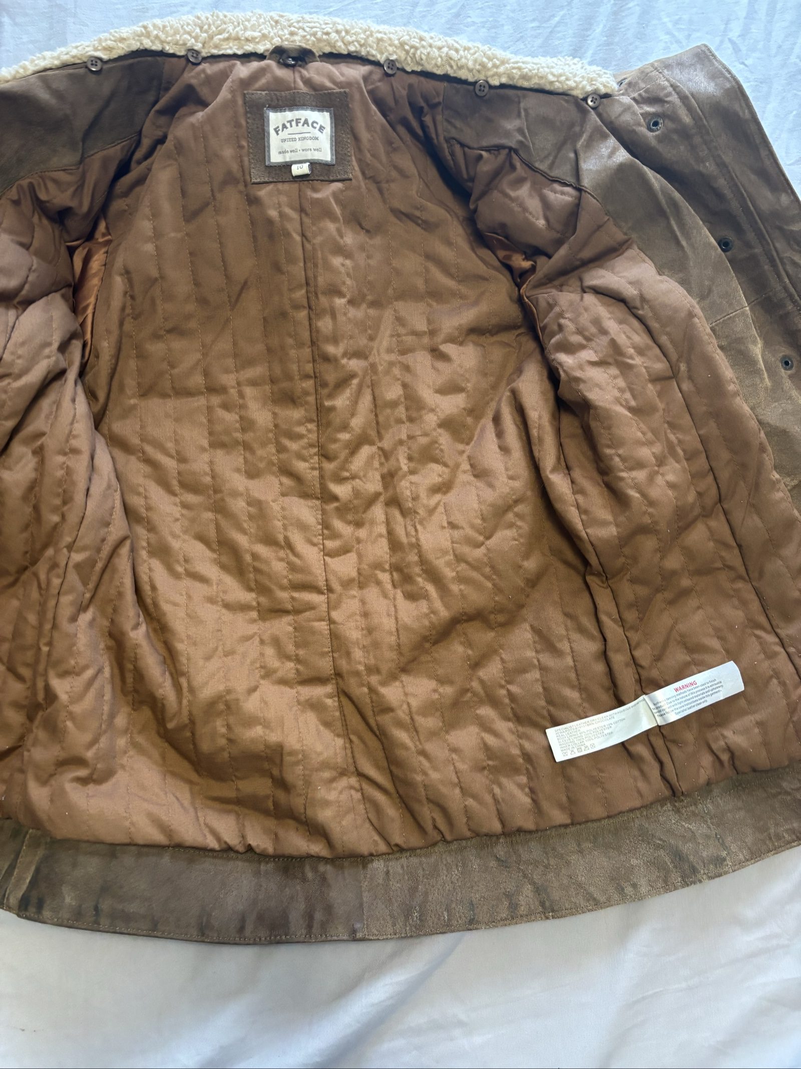 FatFace Brown Suede Jacket Size 10 Faux Shearling Collar image 7