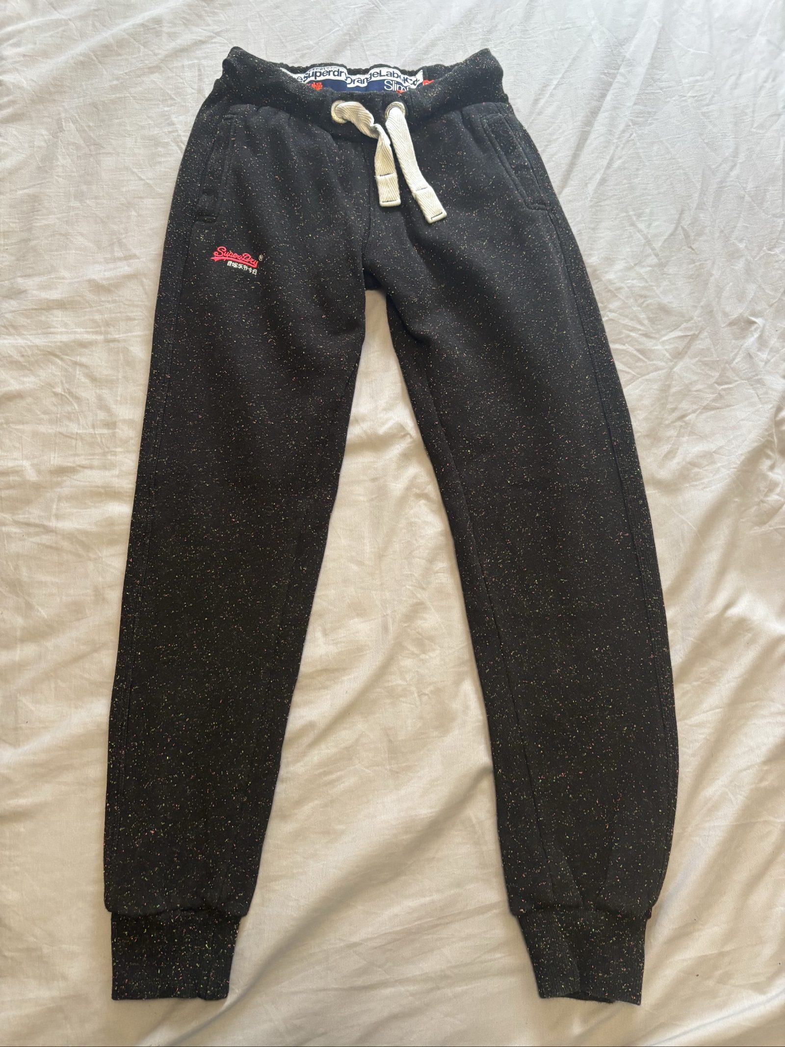 Superdry Black Slim Fit Speckled Sweatpants UK 12