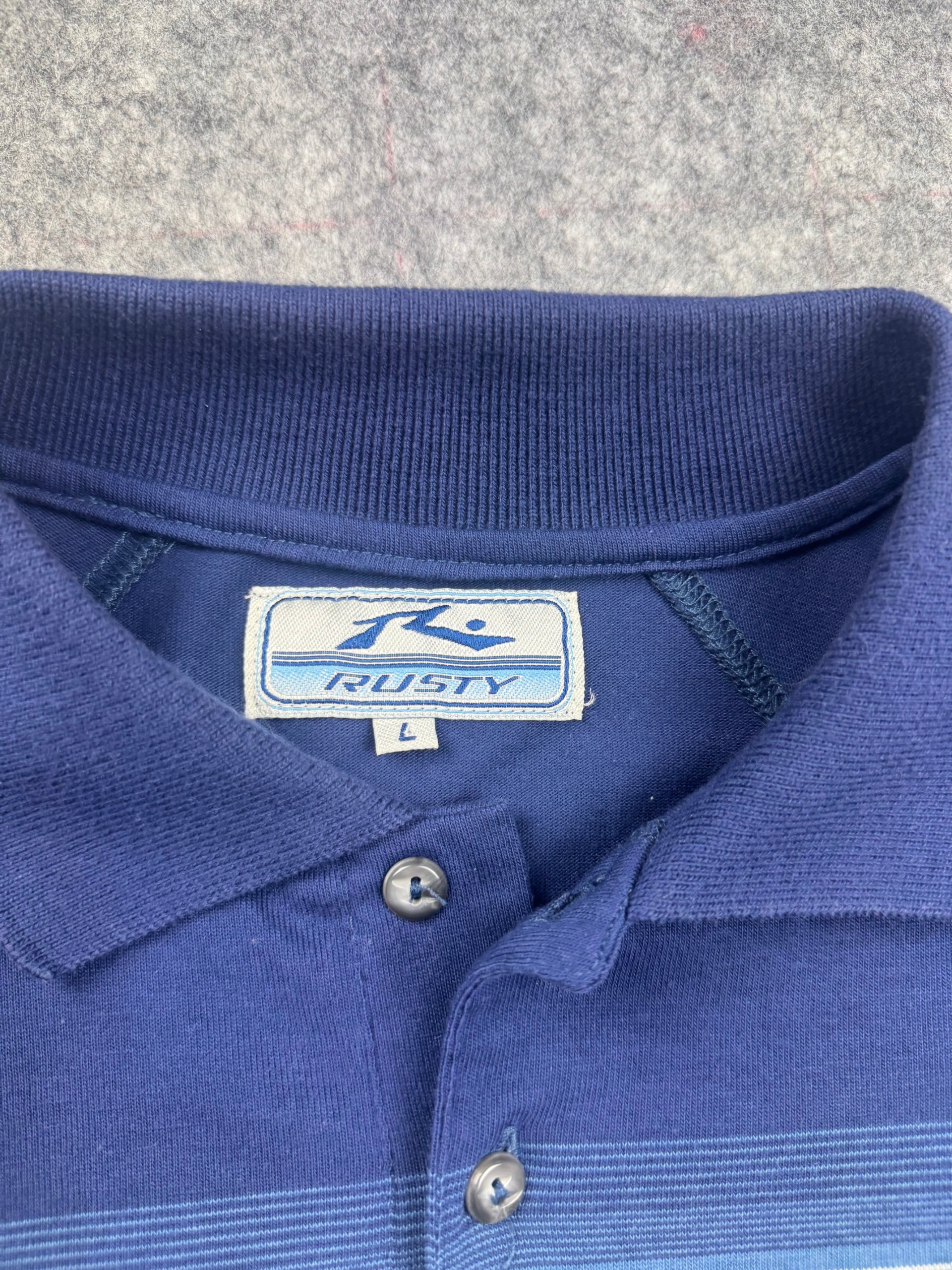 Rusty Navy & Black Striped Polo Large Vintage 90s Surf Shirt image 4
