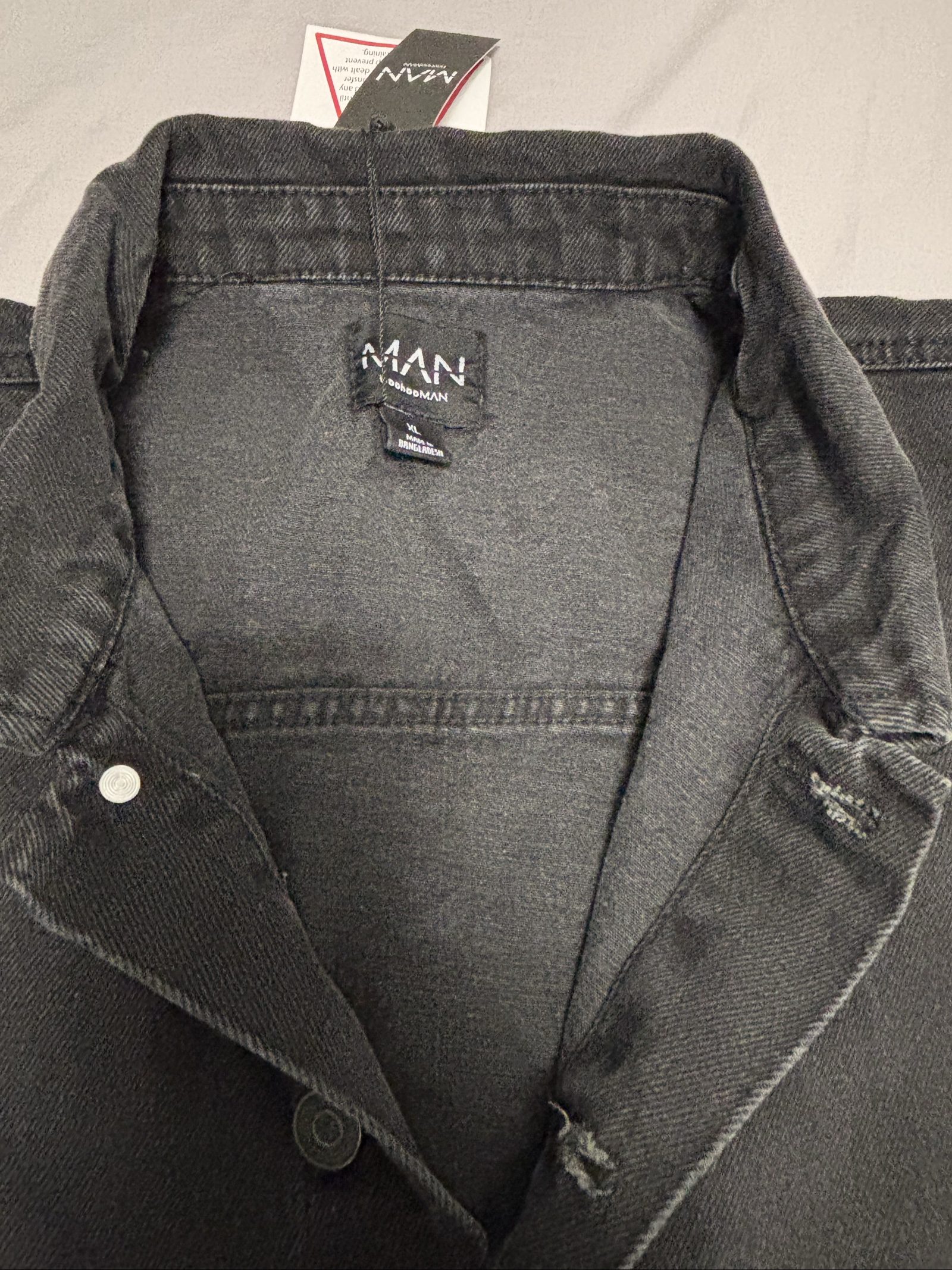 BoohooMAN Black Denim Jumpsuit XL Short Sleeve Button-Up image 2