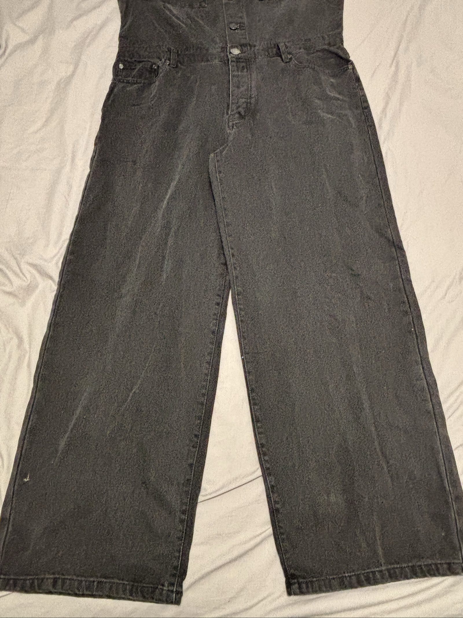 BoohooMAN Black Denim Jumpsuit XL Short Sleeve Button-Up image 4