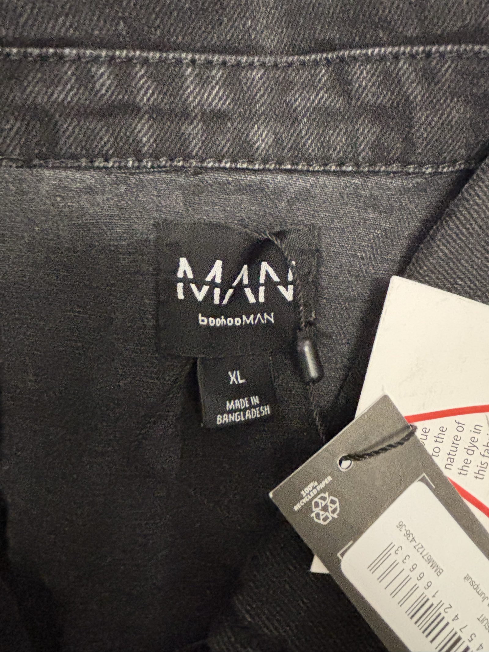 BoohooMAN Black Denim Jumpsuit XL Short Sleeve Button-Up image 5