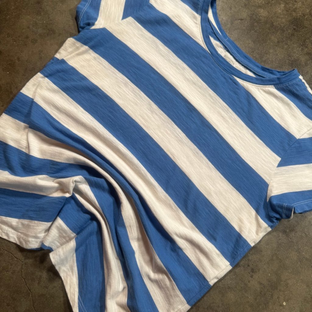 Sonoma Women Blue & White Striped Cotton Tee Large Short Sleeve Casual Top