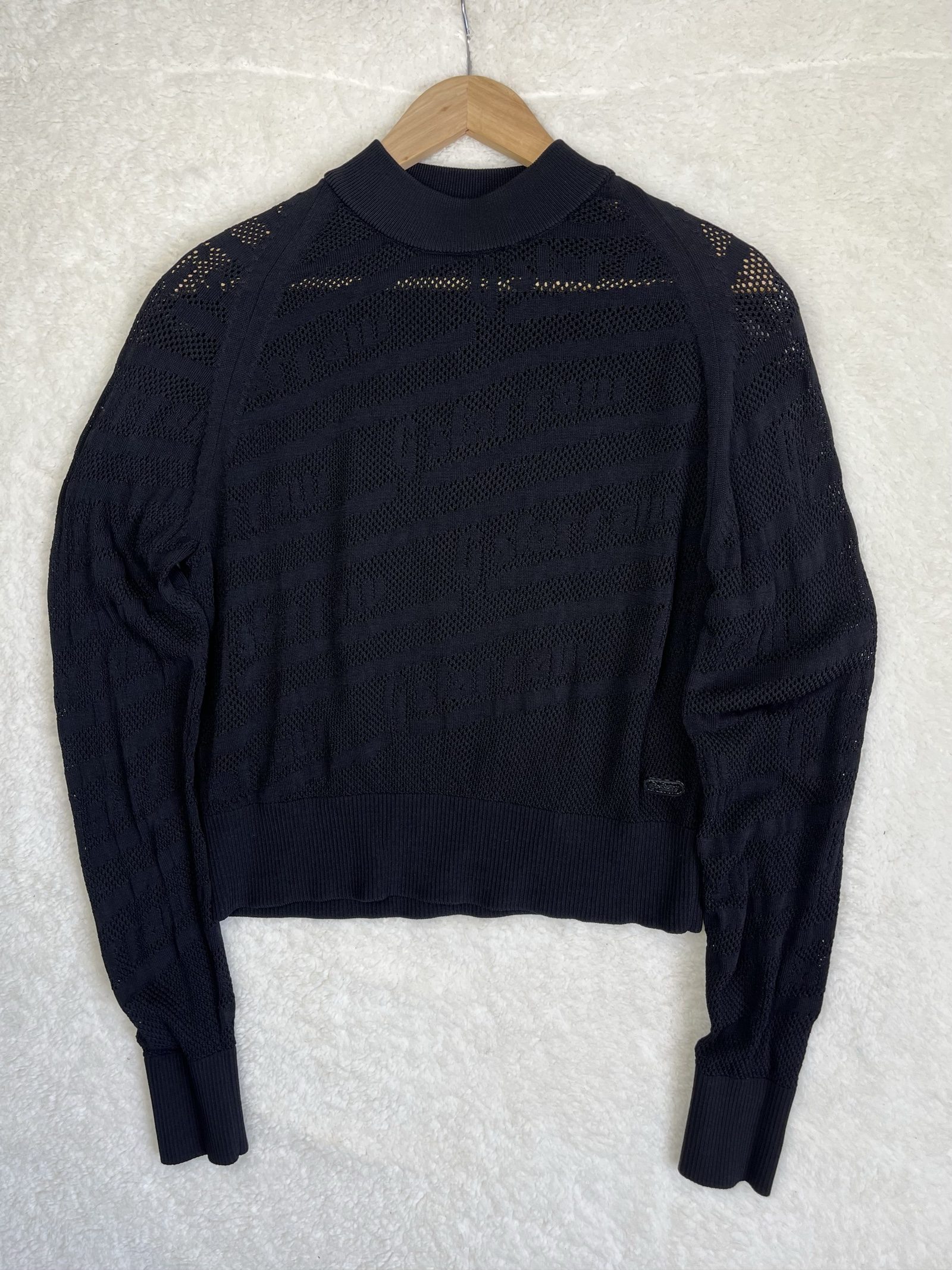 G-STAR RAW pointelle Knit Sweater Mesh sheer top high neck logo pattern Medium