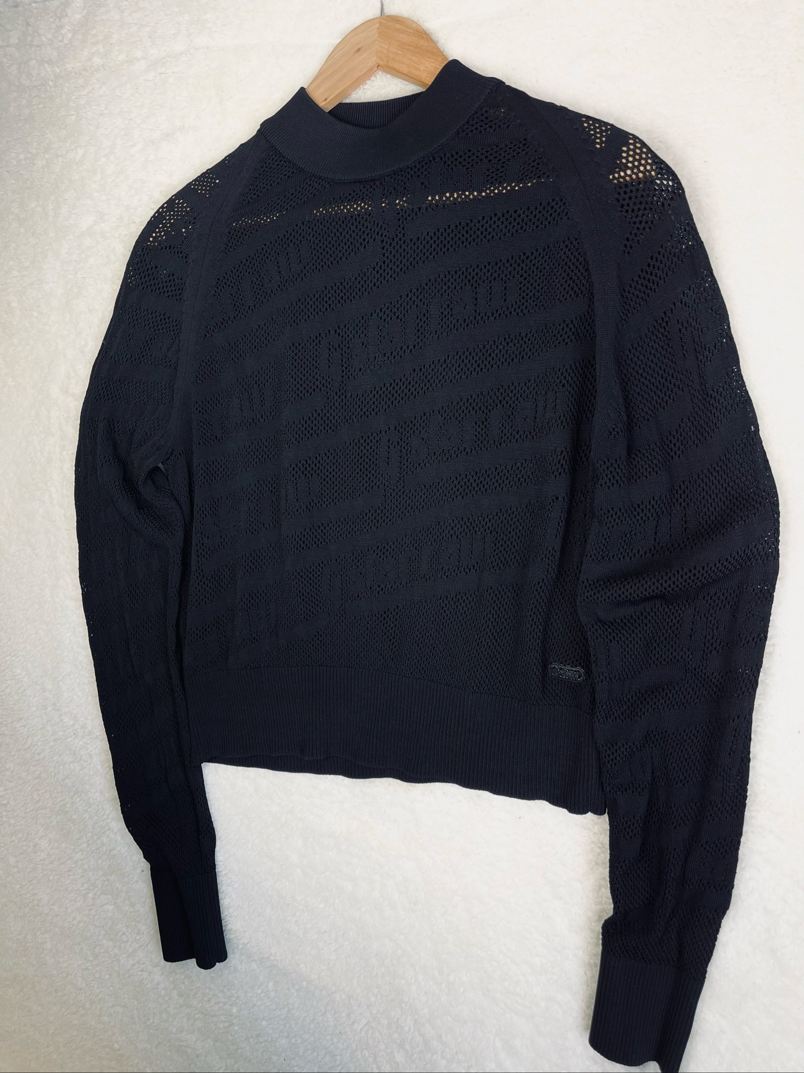 G-STAR RAW pointelle Knit Sweater Mesh sheer top high neck logo pattern Medium image 2