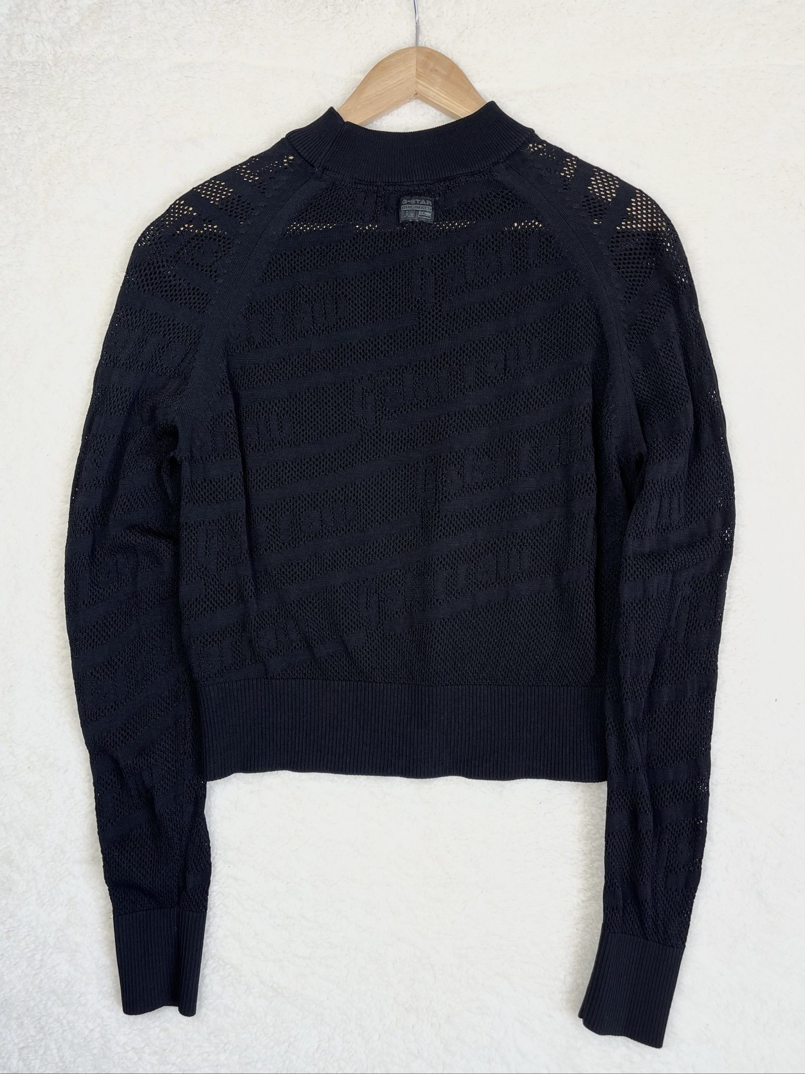 G-STAR RAW pointelle Knit Sweater Mesh sheer top high neck logo pattern Medium image 3
