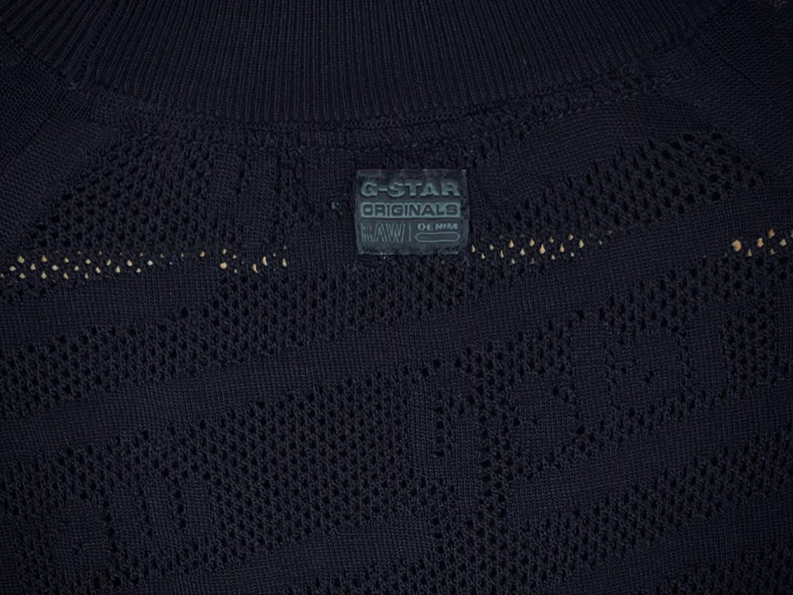G-STAR RAW pointelle Knit Sweater Mesh sheer top high neck logo pattern Medium image 5