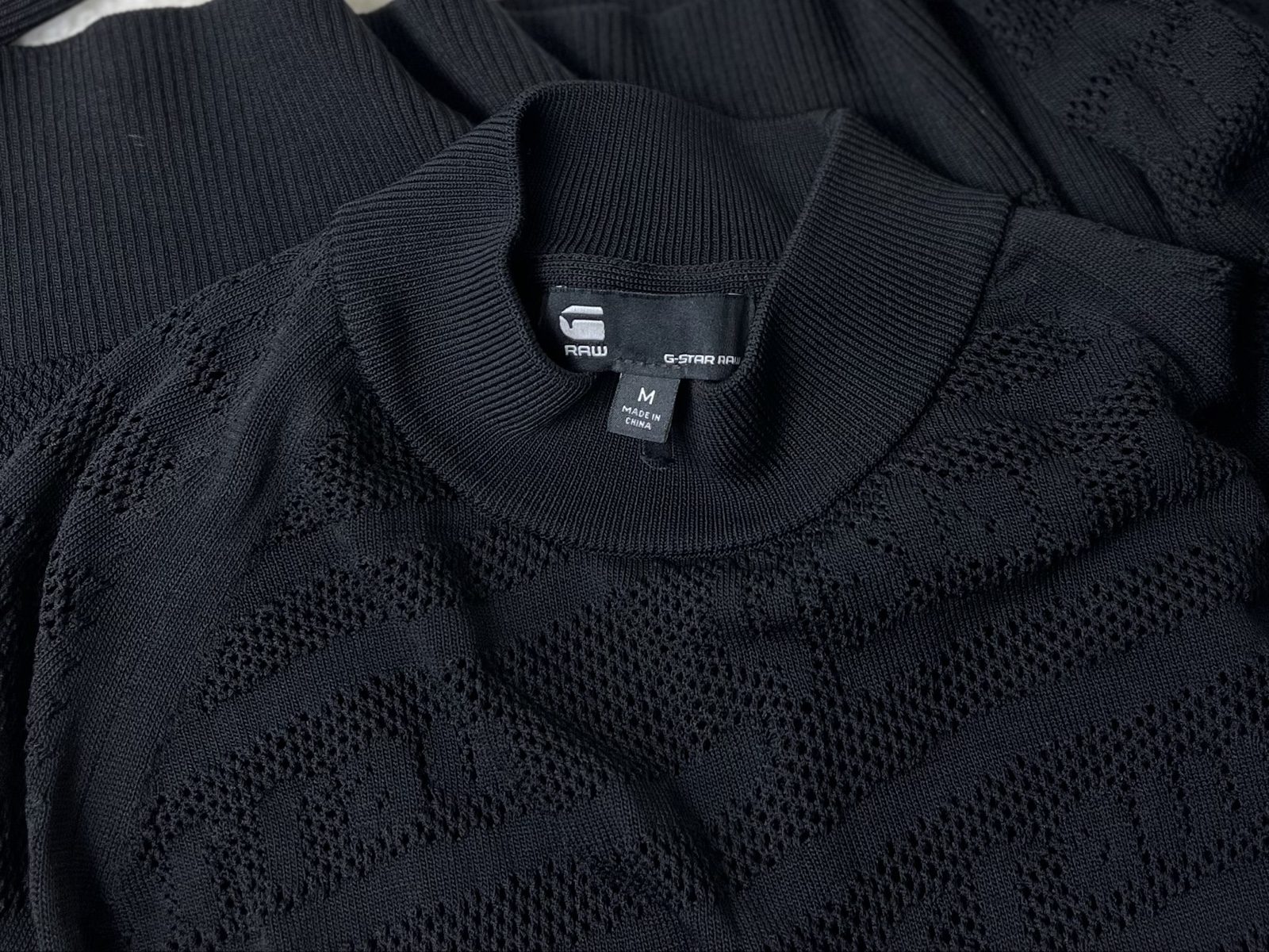 G-STAR RAW pointelle Knit Sweater Mesh sheer top high neck logo pattern Medium image 6
