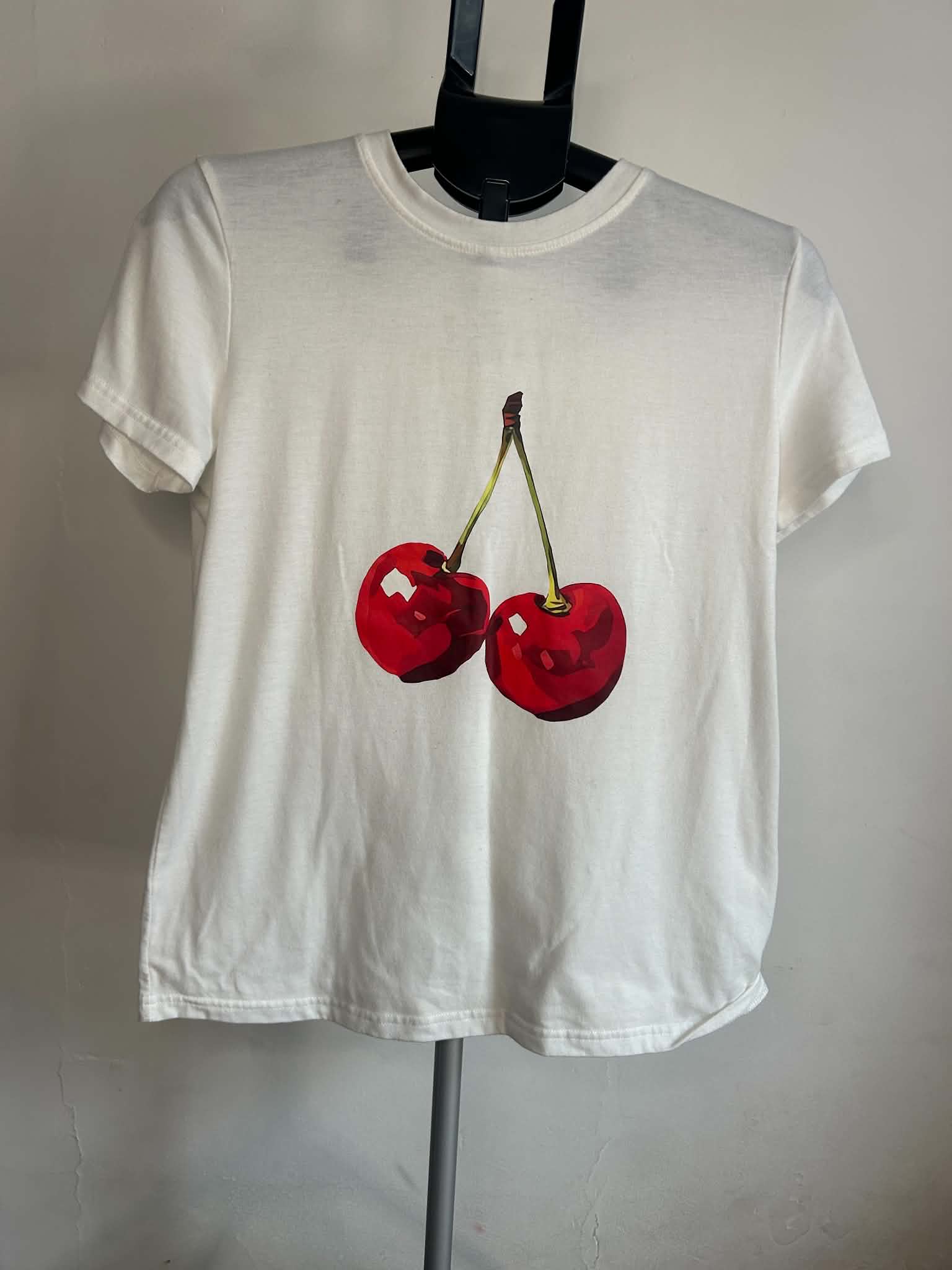 White Cherry Print Women's T-Shirt Medium 95% Polyester 5% Elastane image 2