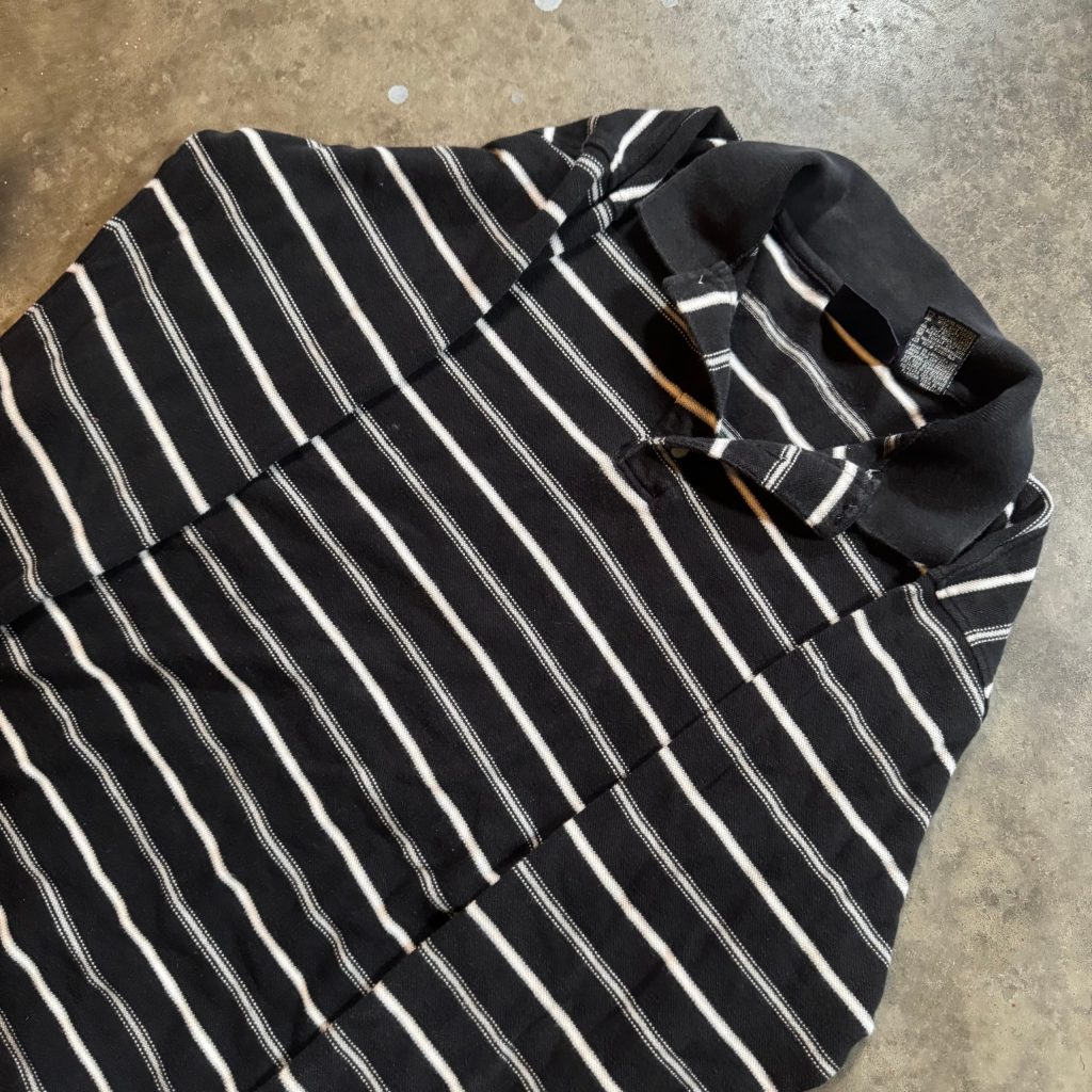 Faded Glory Black & White Striped Cotton Polo Shirt Large Men's Casual Long Sleeve