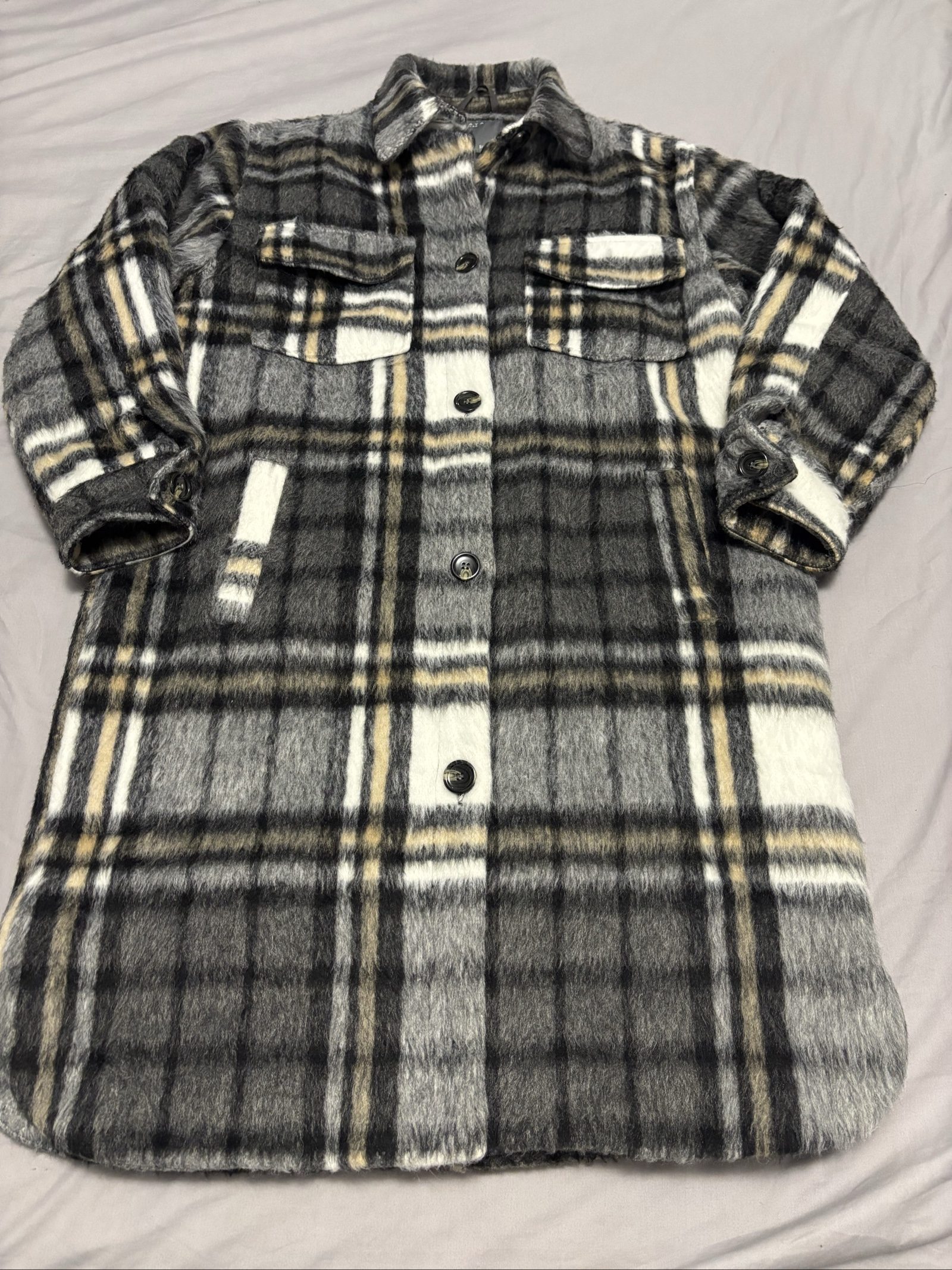 Papaya Women's Black, Grey & White Plaid Wool Blend Coat Size 16