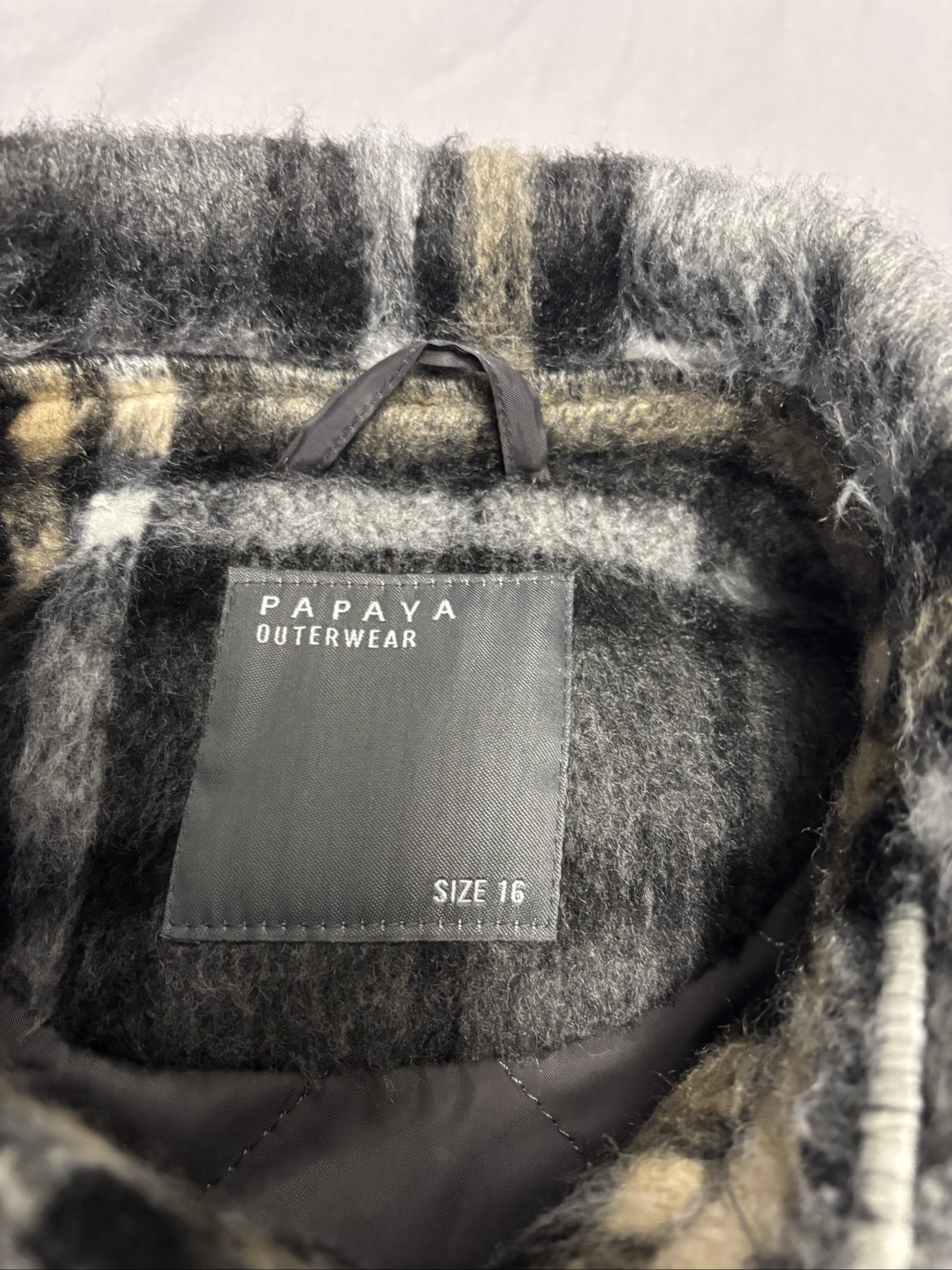 Papaya Women's Black, Grey & White Plaid Wool Blend Coat Size 16 image 2