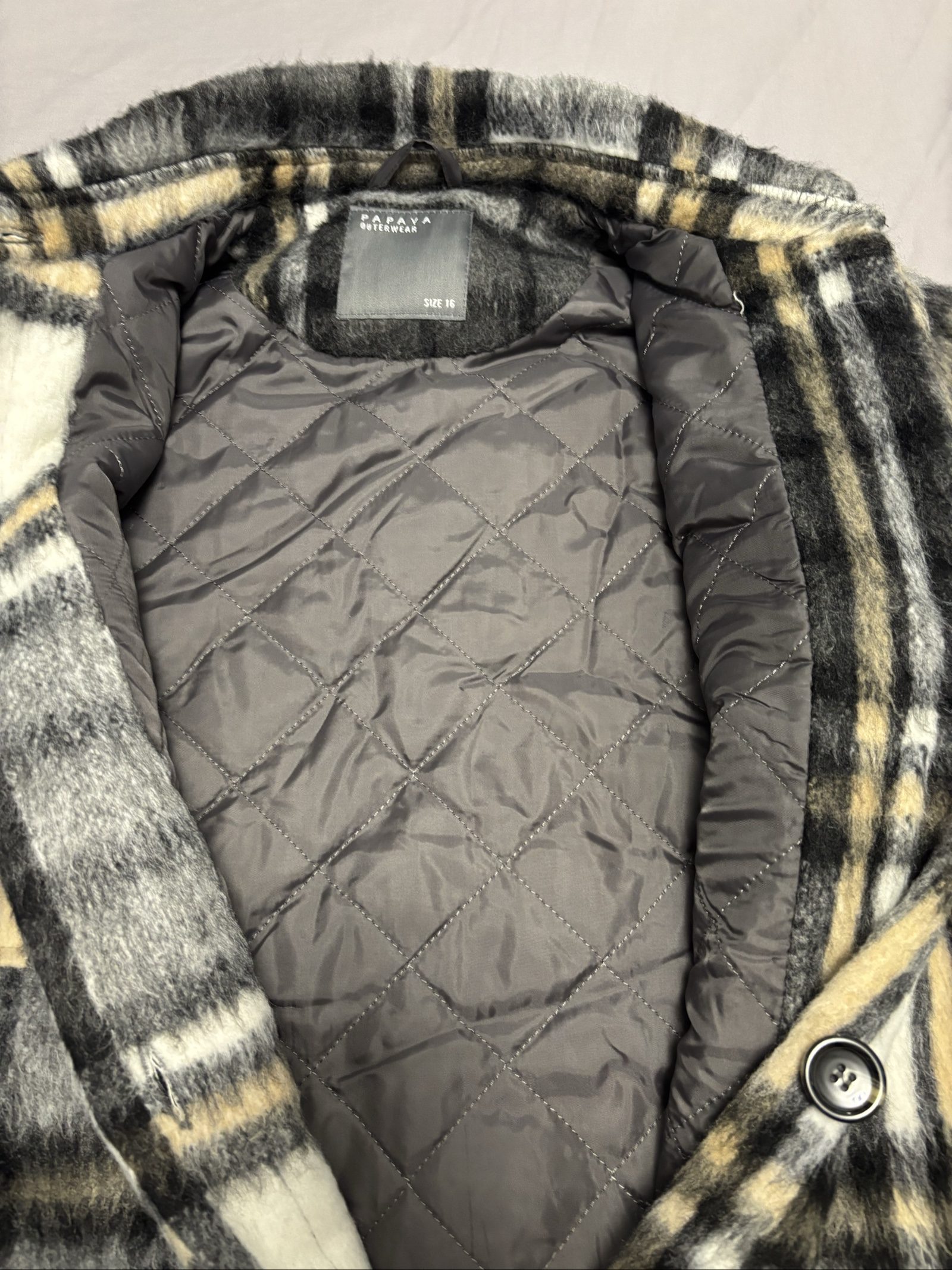 Papaya Women's Black, Grey & White Plaid Wool Blend Coat Size 16 image 3