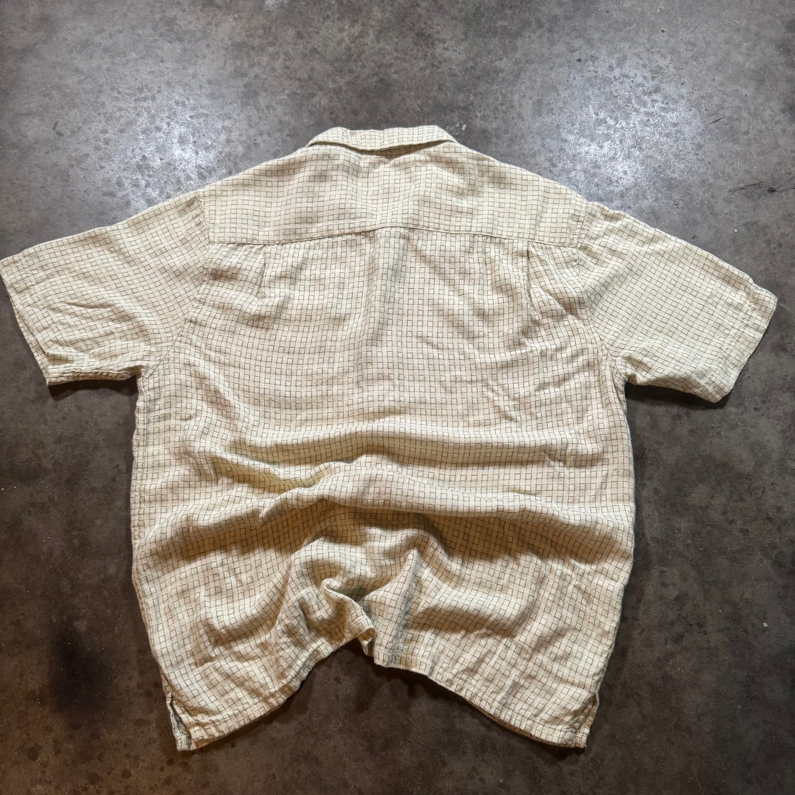 Mondo Black & Beige Grid Pattern Button-Up Shirt Large Rayon Short Sleeve image 3