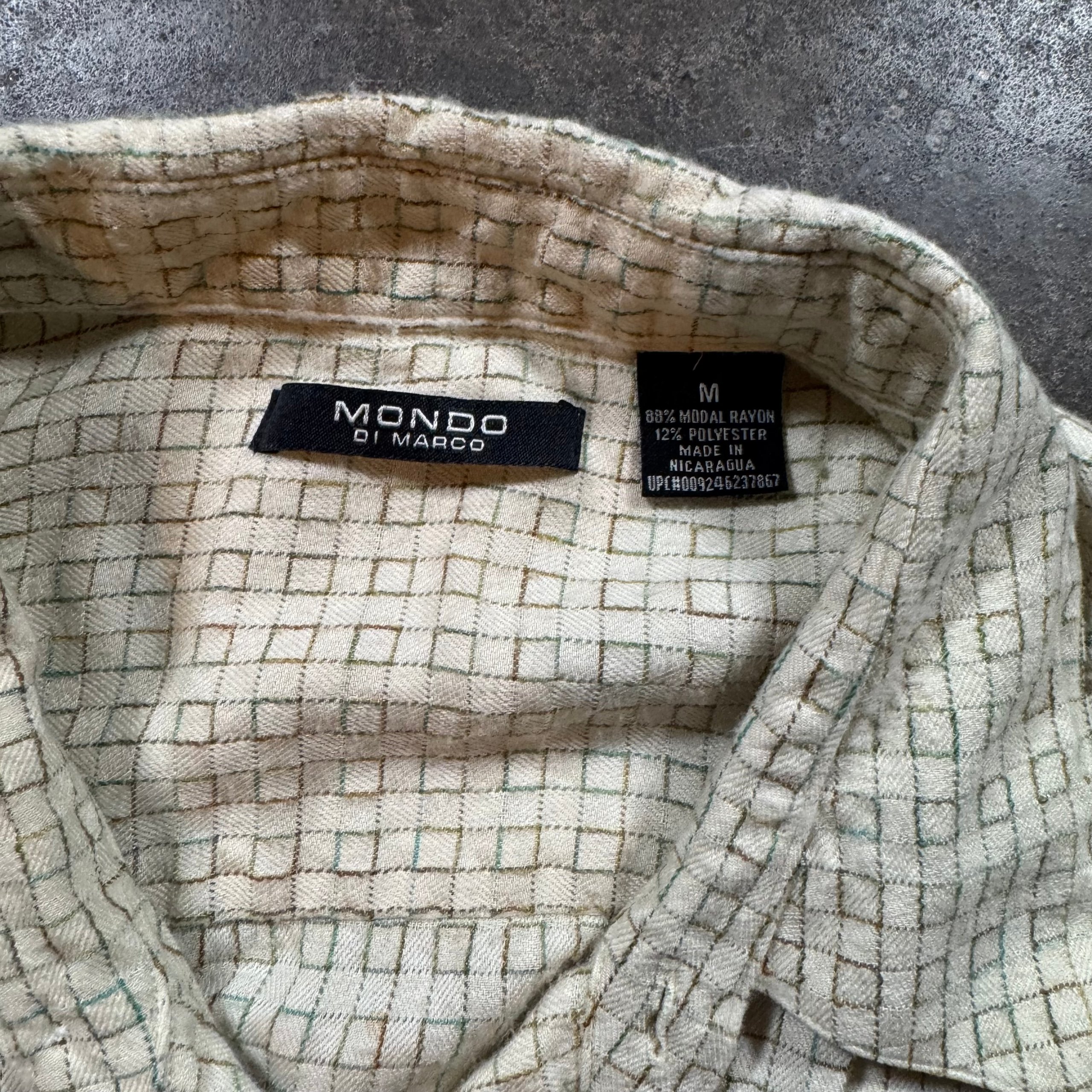 Mondo Black & Beige Grid Pattern Button-Up Shirt Large Rayon Short Sleeve image 4