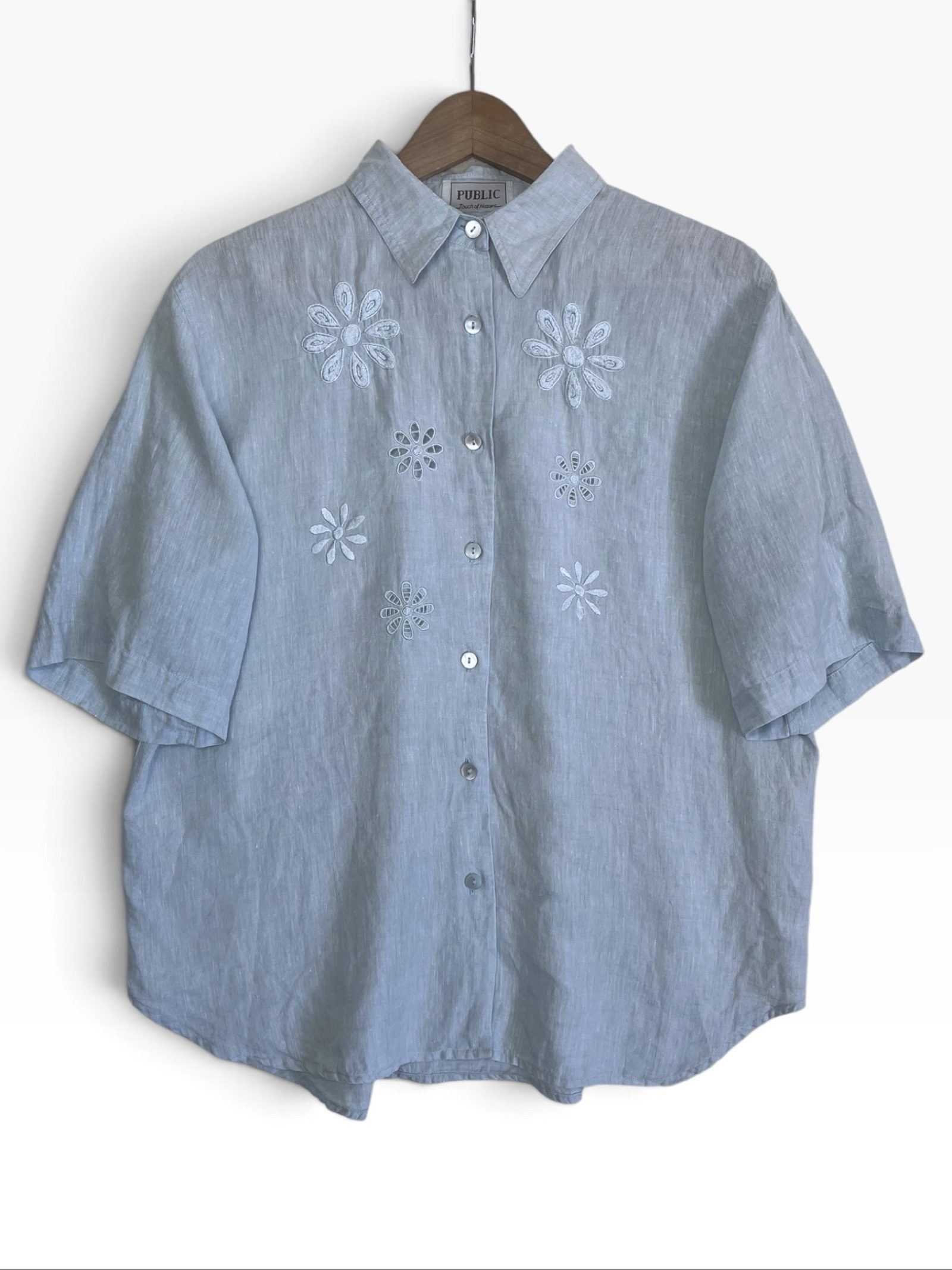 Vintage oversized 100% Linen shirt Embroidery Leinenhemd retro cottagecore large
