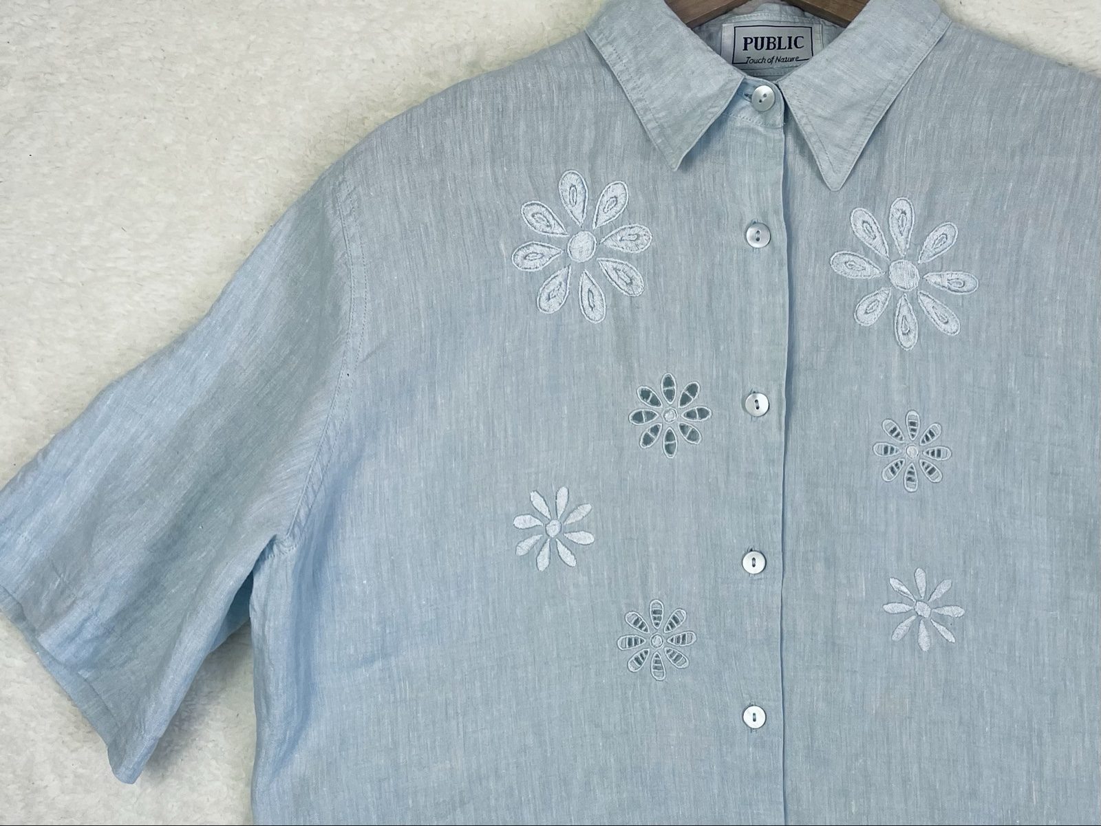 Vintage oversized 100% Linen shirt Embroidery Leinenhemd retro cottagecore large image 3