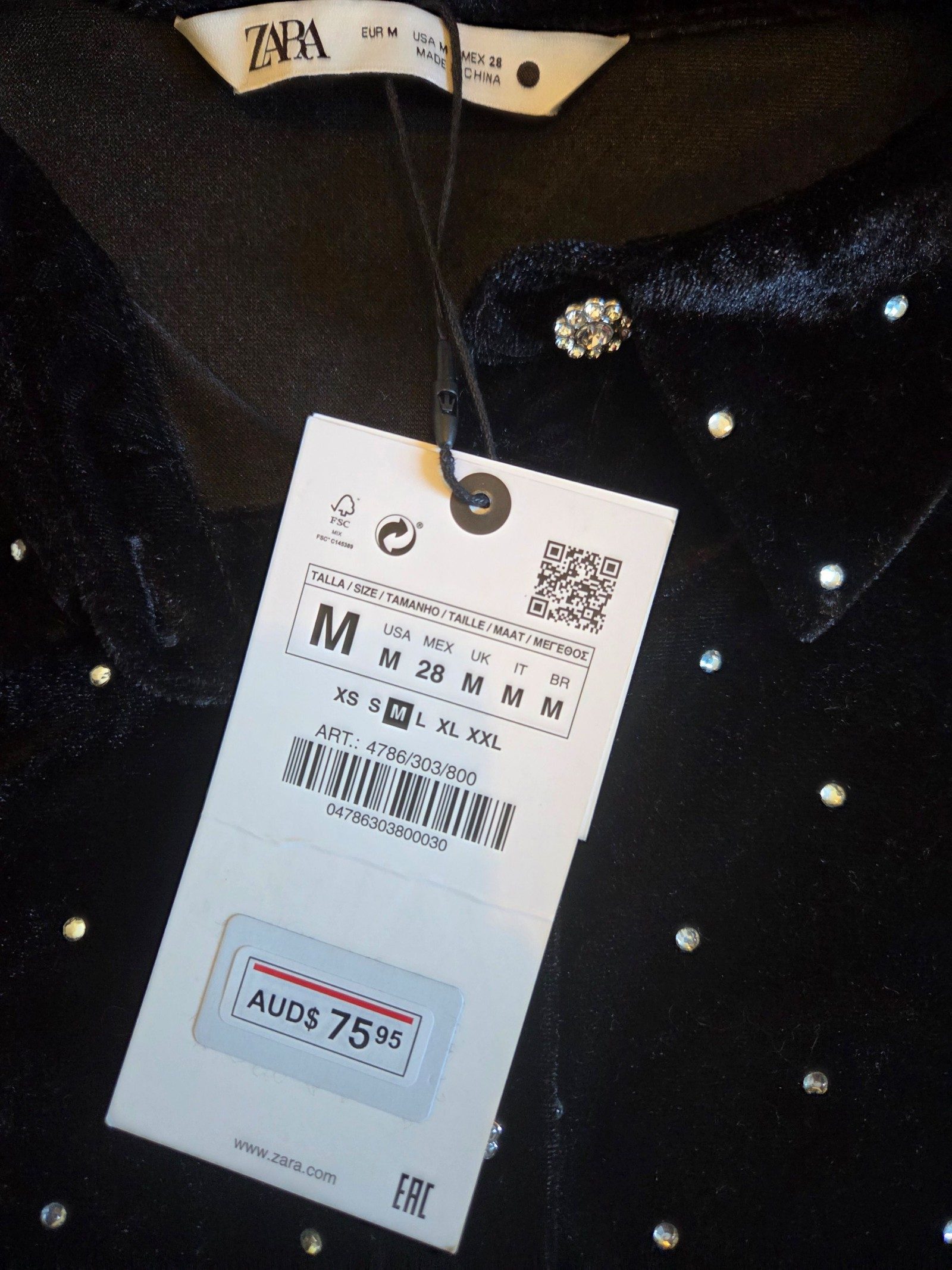 Zara Women's Black Velvet Rhinestone Polka Dot Dress Medium image 5