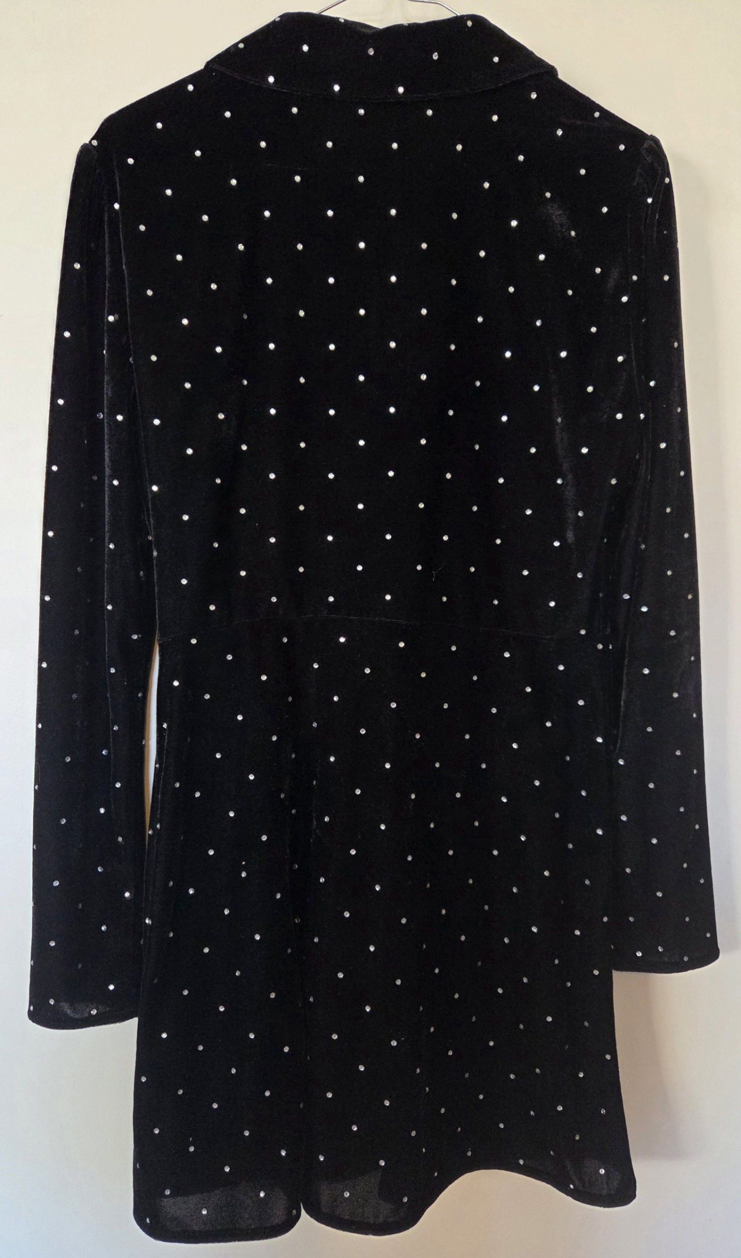 Zara Women's Black Velvet Rhinestone Polka Dot Dress Medium image 4
