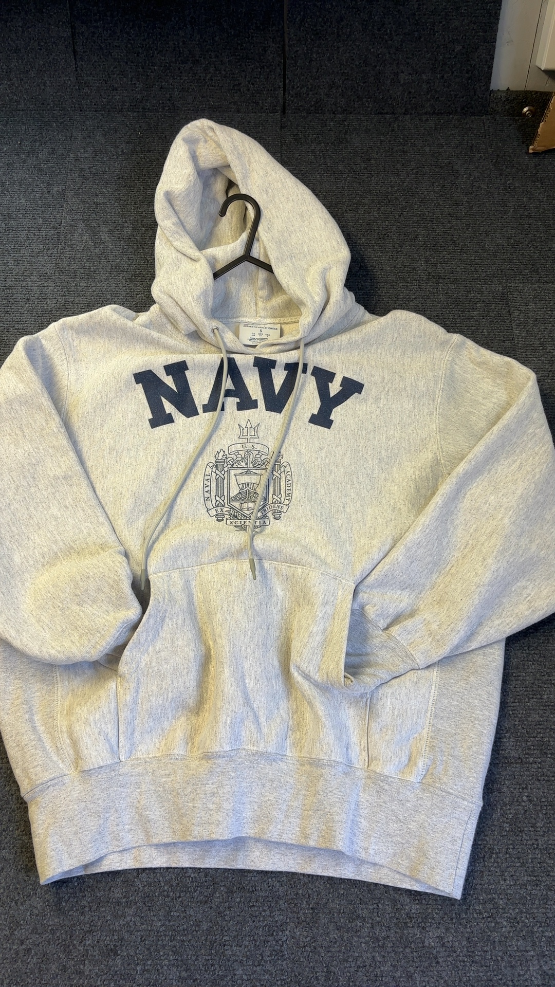 Champion Grey Navy Print Hoodie Small Authentic Athleticwear excellent condition