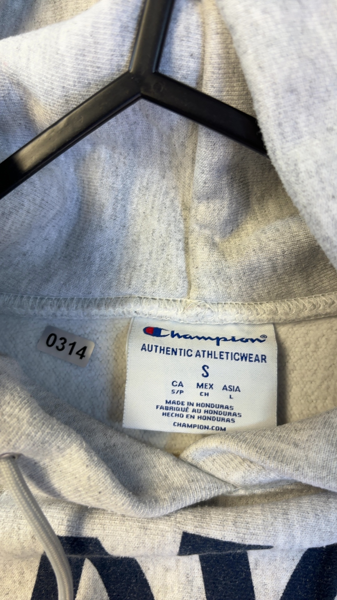 Champion Grey Navy Print Hoodie Small Authentic Athleticwear excellent condition image 5