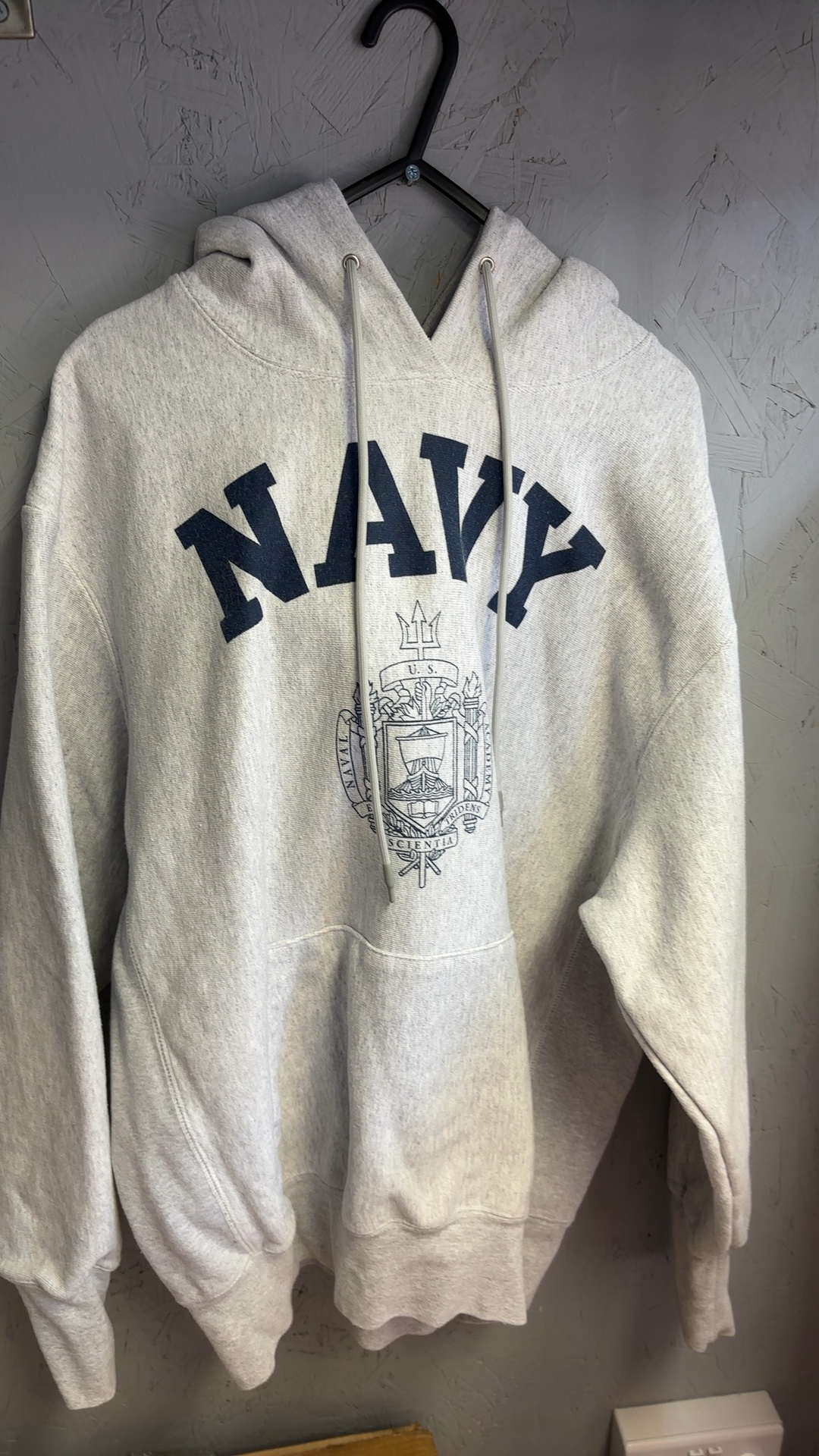 Champion Grey Navy Print Hoodie Small Authentic Athleticwear excellent condition image 3