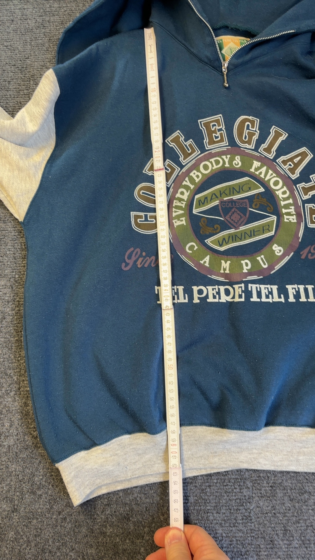 Tel Pere Tel Fils Blue & Grey Zip Hoodie Medium Vintage image 7