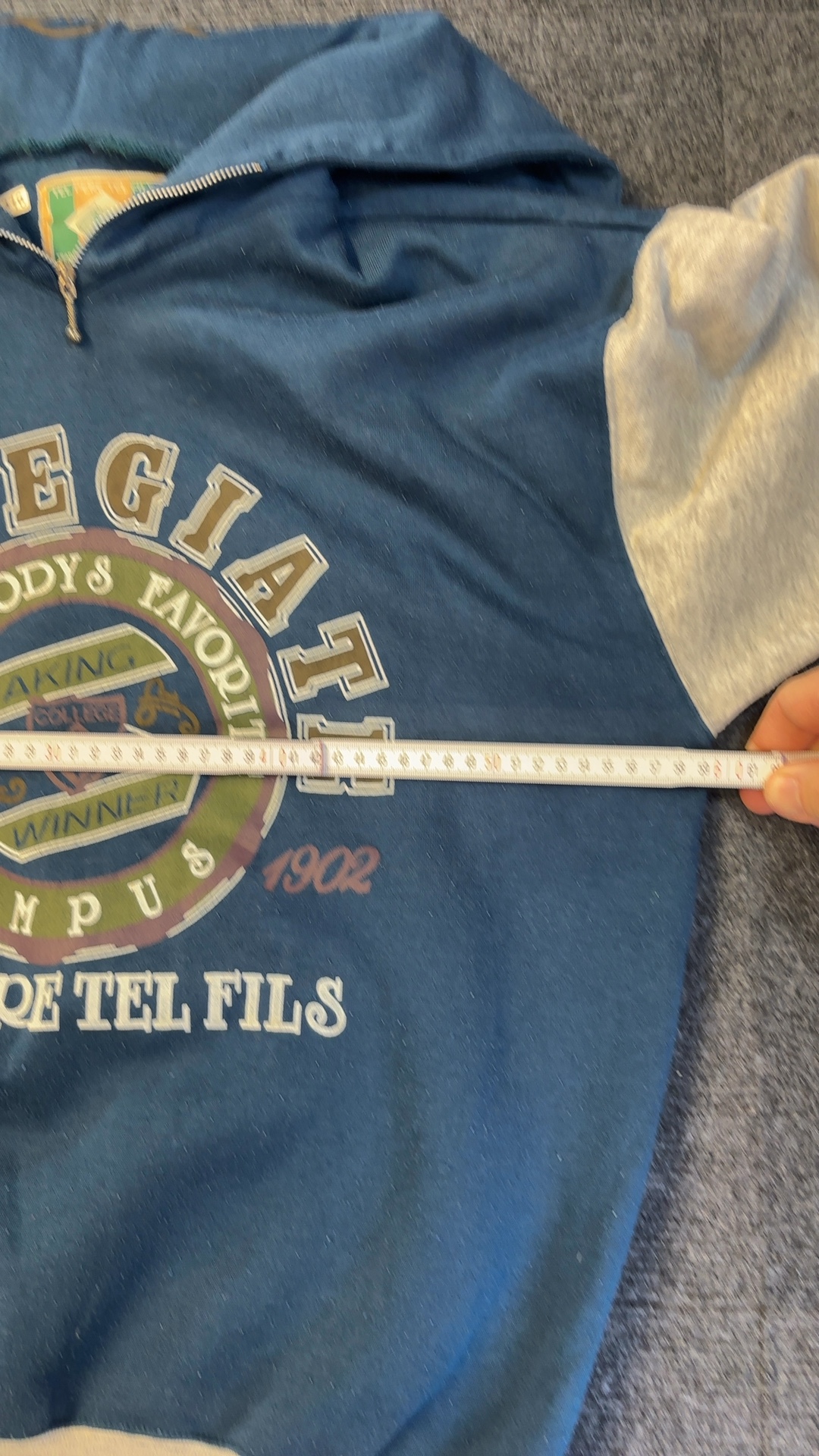 Tel Pere Tel Fils Blue & Grey Zip Hoodie Medium Vintage image 8