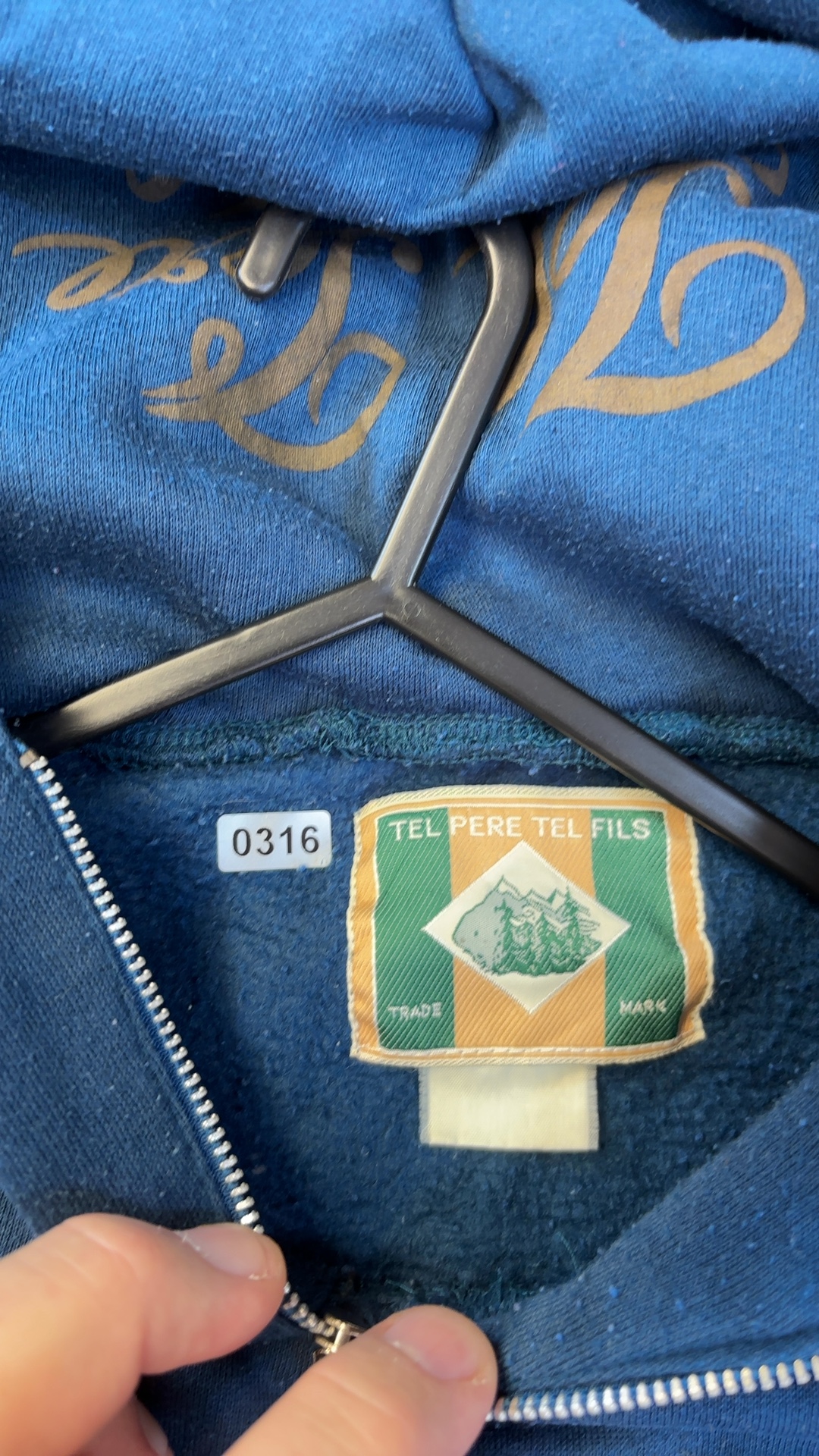 Tel Pere Tel Fils Blue & Grey Zip Hoodie Medium Vintage image 5