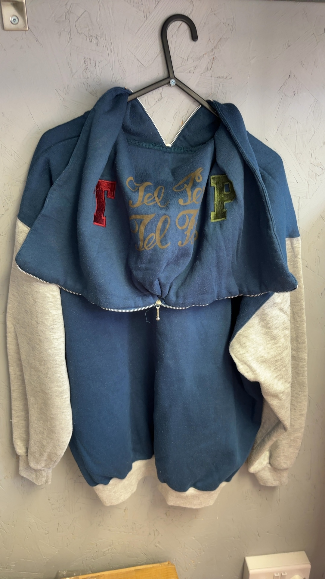 Tel Pere Tel Fils Blue & Grey Zip Hoodie Medium Vintage image 3