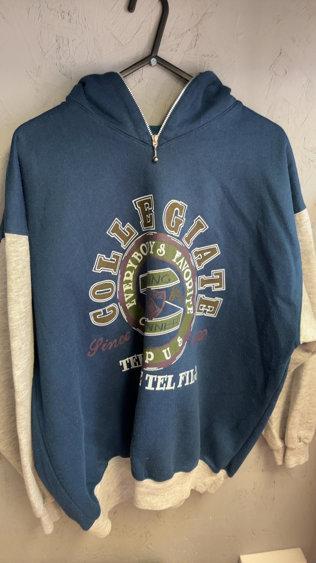 Tel Pere Tel Fils Blue & Grey Zip Hoodie Medium Vintage image 2