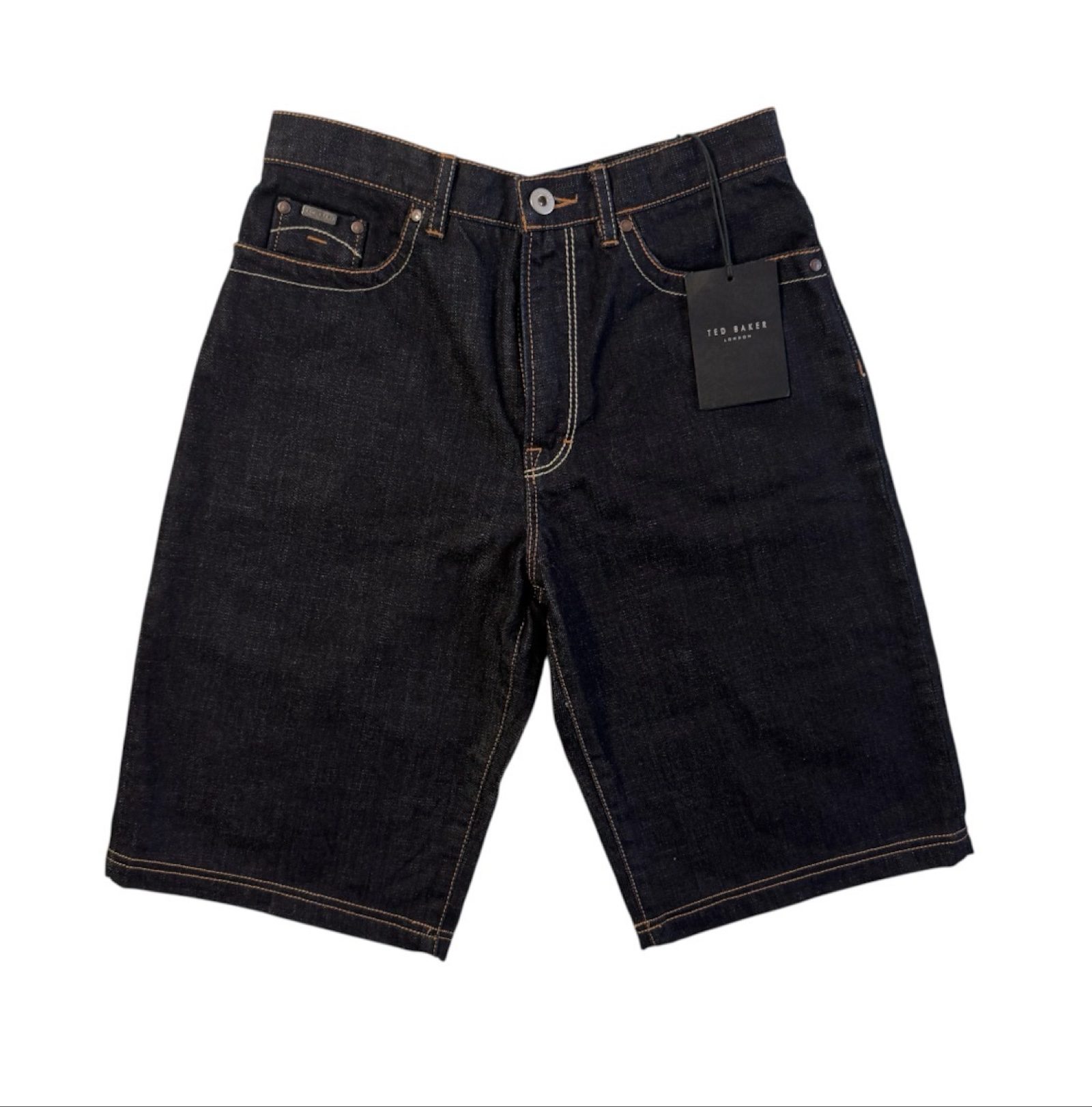 Ted Baker Boys Dark Blue Dark Wash Denim Shorts Size 14 Straight Leg BNWT